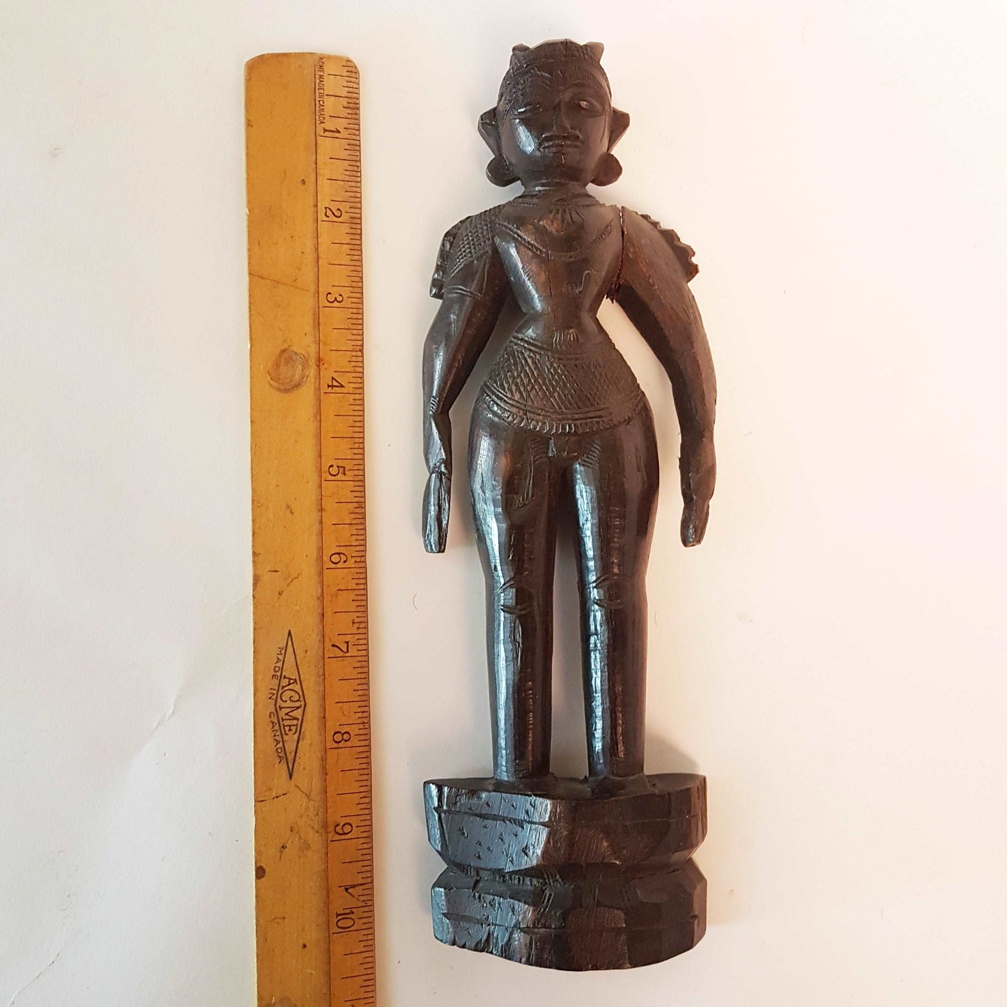 Antique ebony wood bommai figurine from South India. Vintage black wooden statue representing male energy of Shiva. 10 inch height . Collectible.
