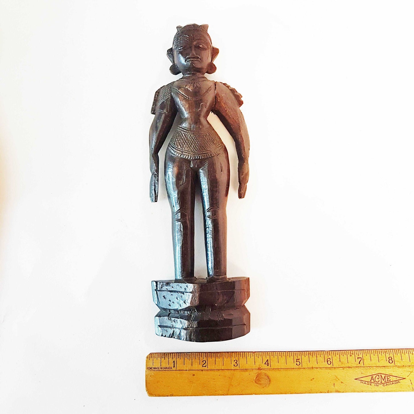 Antique ebony wood bommai figurine from South India. Vintage black wooden statue representing male energy of Shiva. 10 inch height . Collectible.
