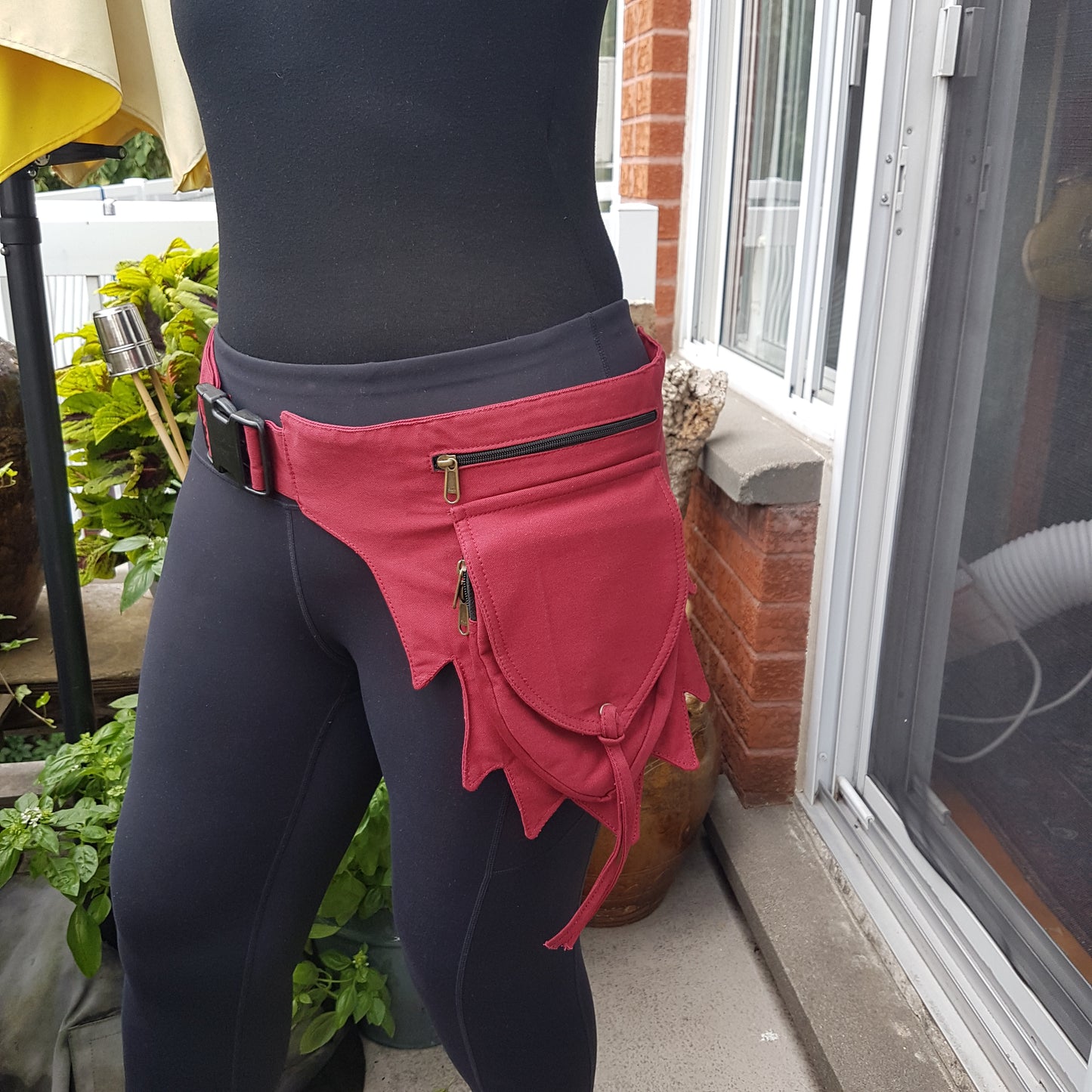 Utility pocket bum bag . Maroon gender neutral festival design. Adjusts to 48 inches. 4 zip pocket money belt for travel, shopping, concerts, raves.