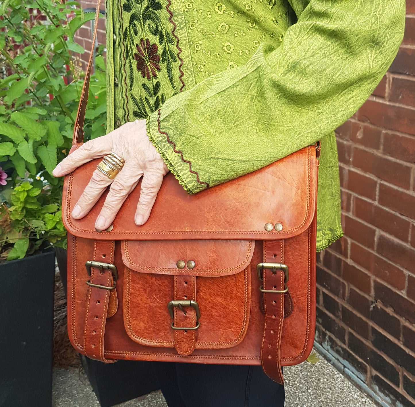 Leather Messenger Shoulder Bag 9 by 11 inches