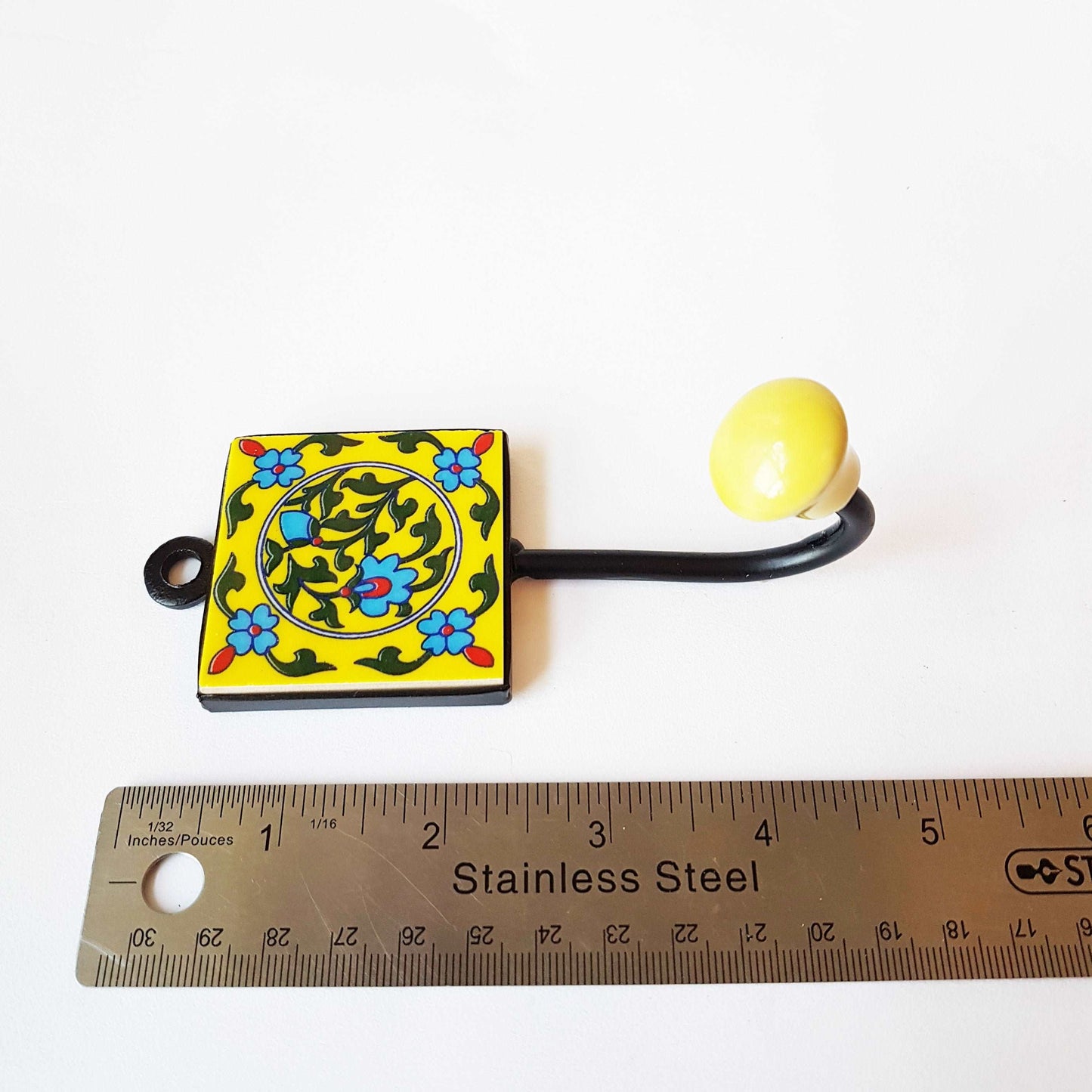 3 Coat hooks-wall hooks. Azura collection of 3 hand painted ceramic hooks in exclusive designs . 4.5 by 2 inch. Great House warming gifts.