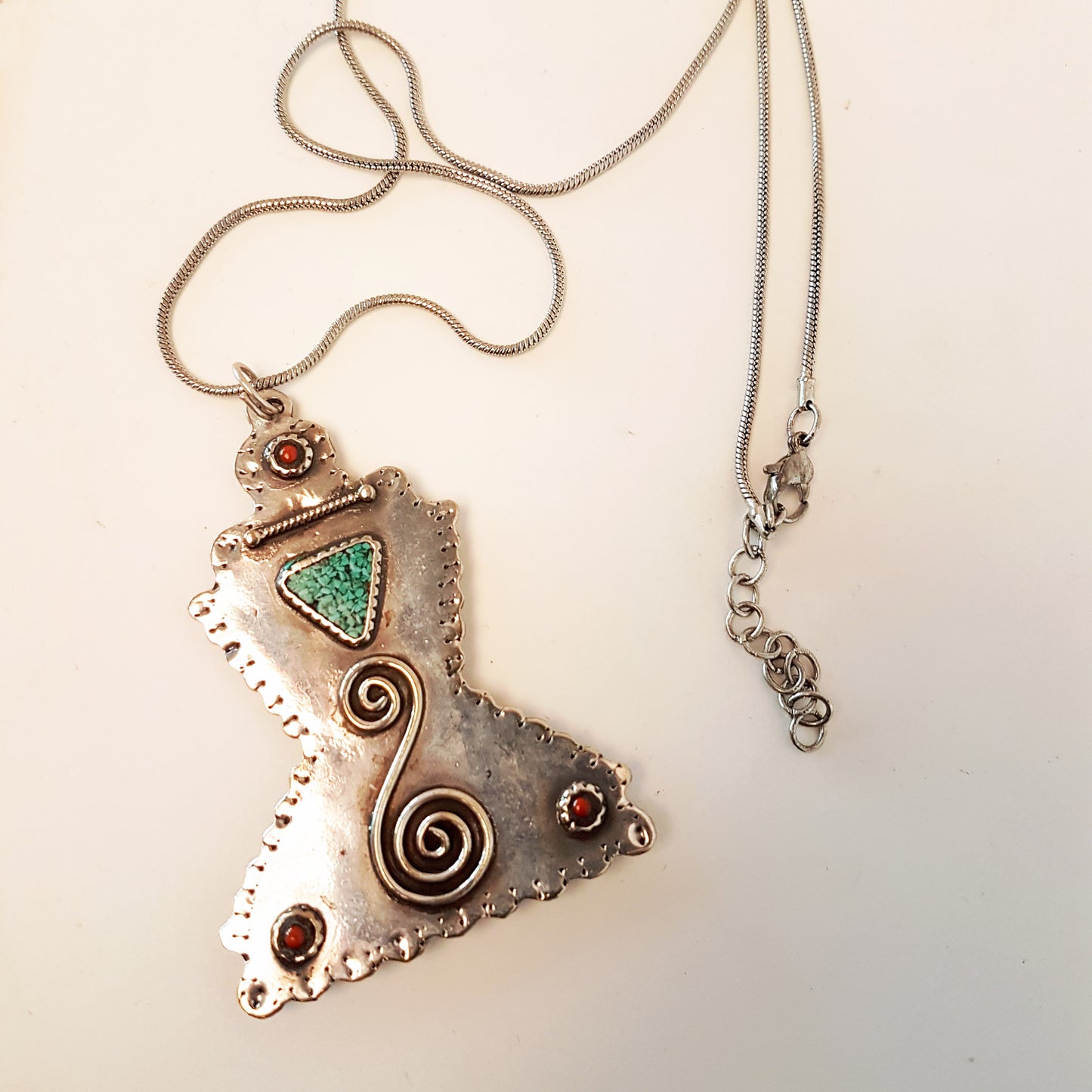 Vintage Silver Tibetan Gemstone Pendant Necklace. Rare One of a Kind.