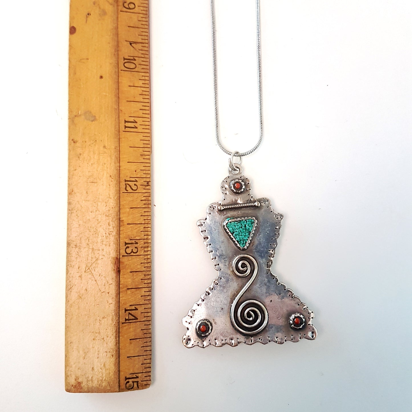 Vintage Silver Tibetan Gemstone Pendant Necklace. Rare One of a Kind.