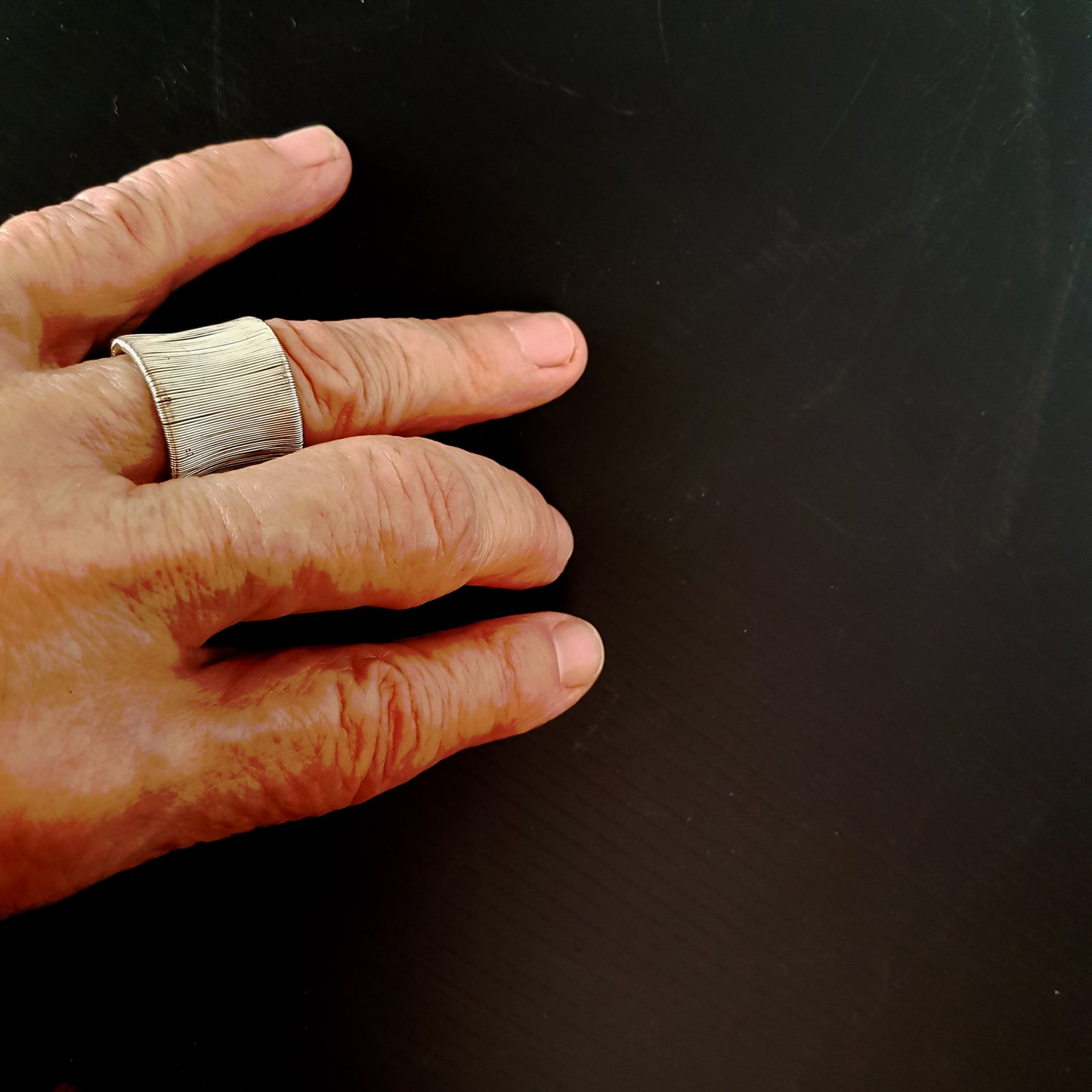 Adjustable Metallic Silver Wire Mesh Ring.