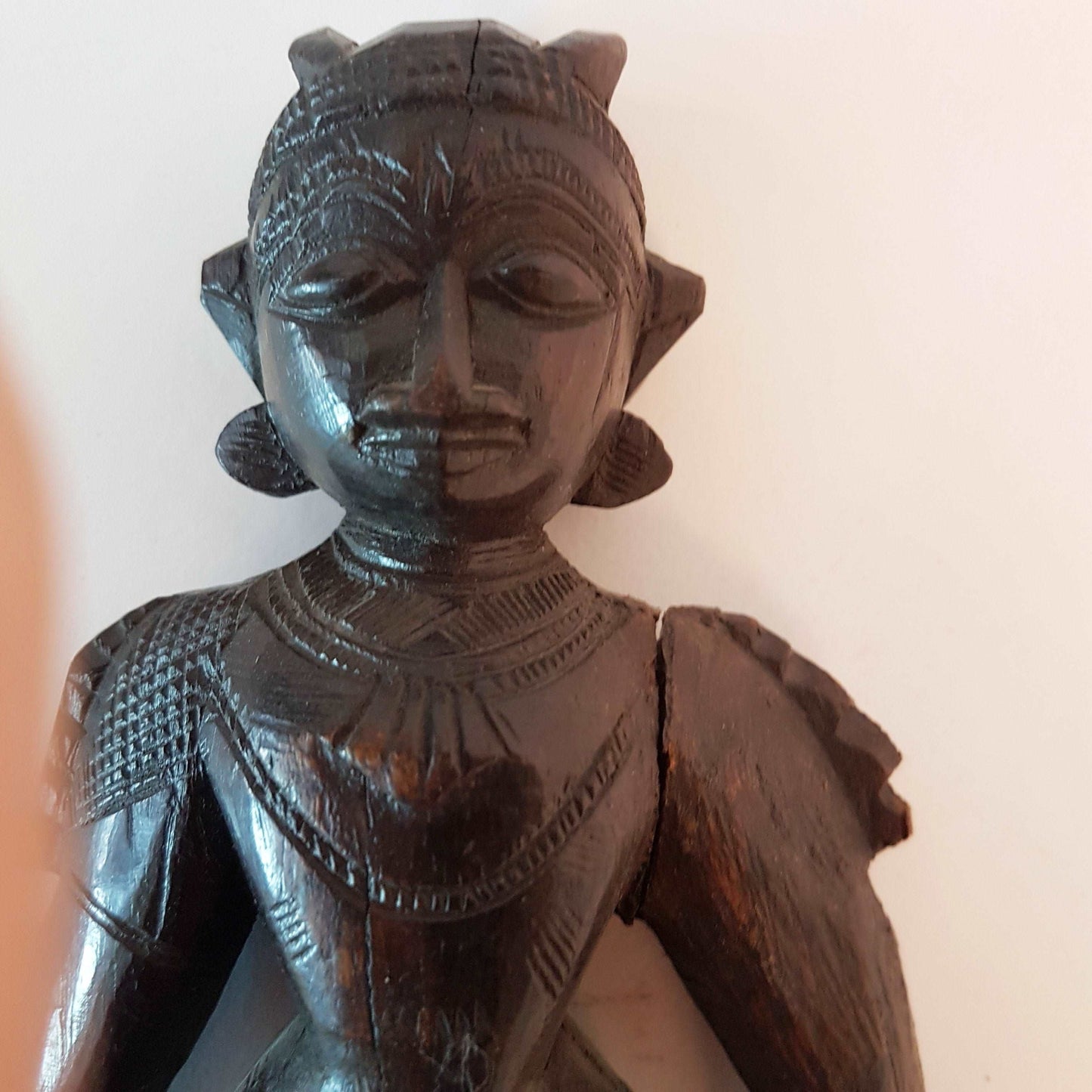 Antique ebony wood bommai figurine from South India. Vintage black wooden statue representing male energy of Shiva. 10 inch height . Collectible.