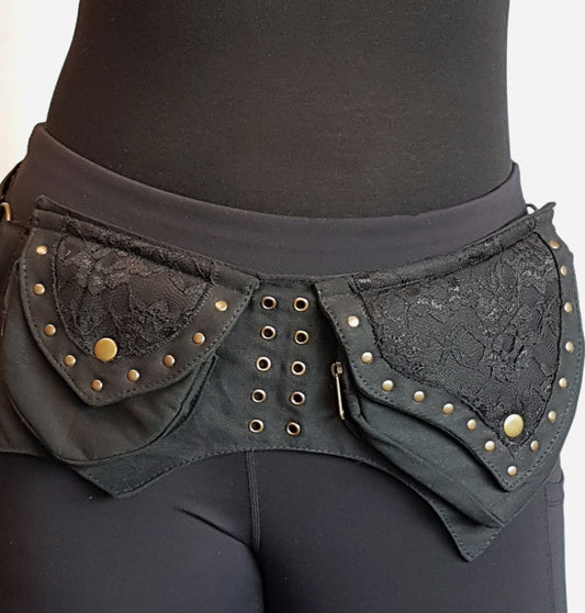 Utility pocket hip belt. Raven black. Adjusts to 48 inch waist/hip.