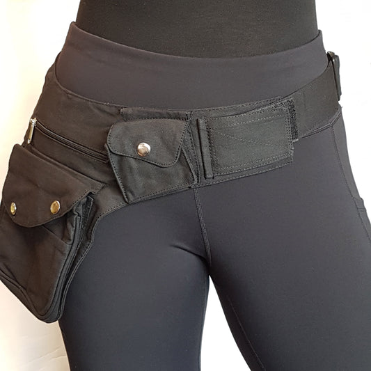 Black Utility Pocket Hip Belt. Adjusts to 48 inches. 6 pocket design.