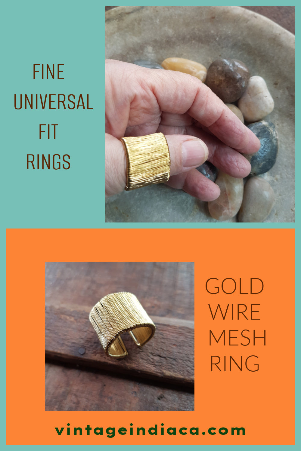 Adjustable Metallic Gold Wire Mesh Ring.