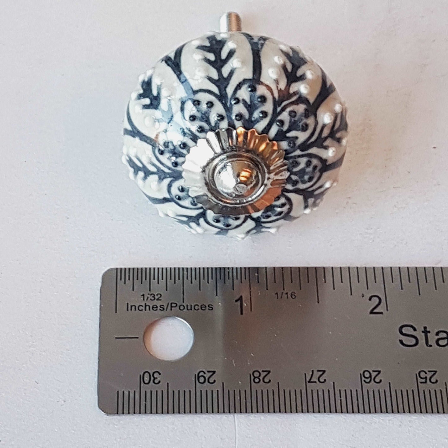 Andromeda set of 8 hand painted cabinet drawer knobs with botanical patterns in black & white. Exclusive designer collection. In stock now!