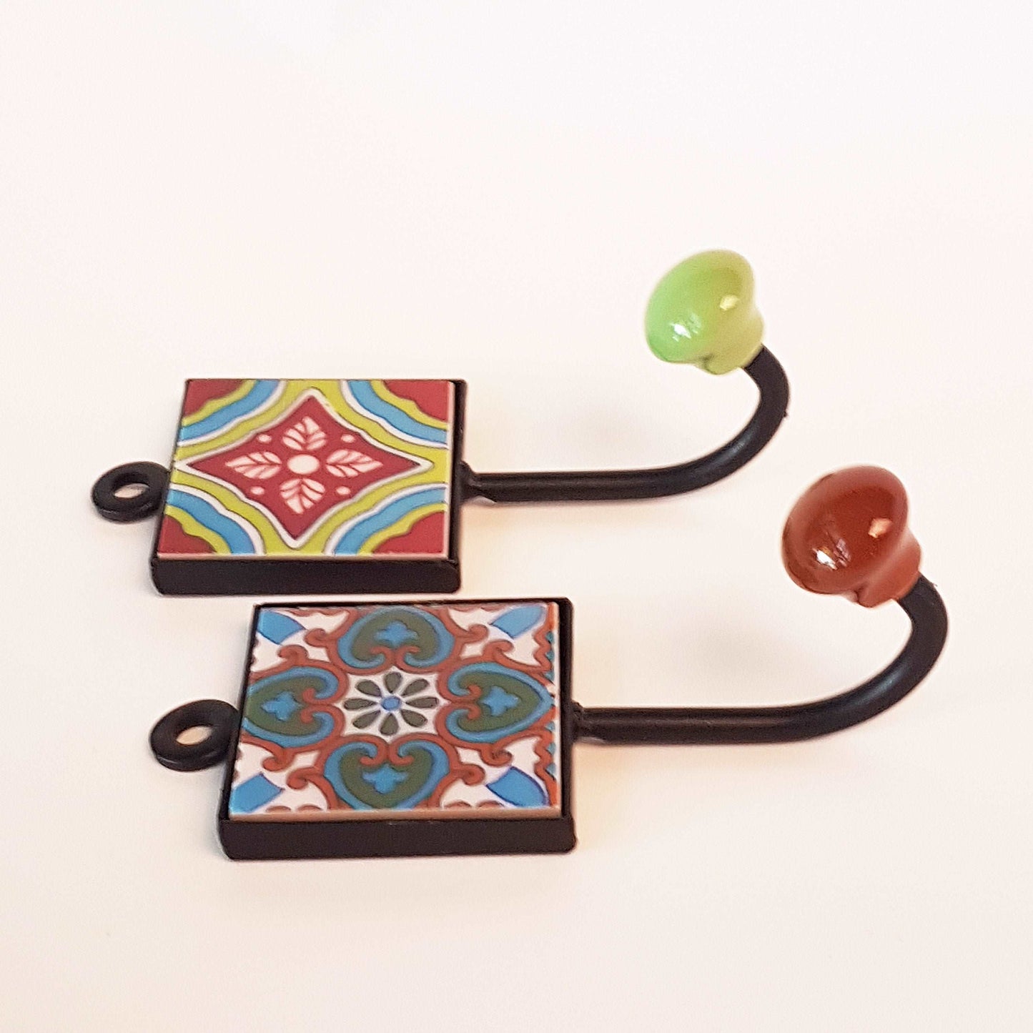 4 coat hooks-kitchen & bath hooks. Unique functional home decorating. Hand painted exclusive designer set of cup, apron and towel hooks.