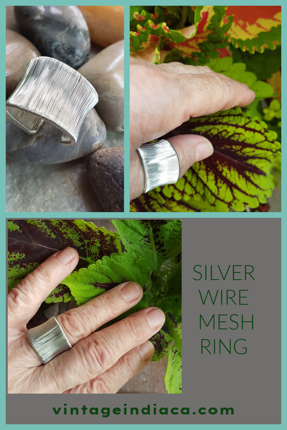 Adjustable Metallic Silver Wire Mesh Ring.