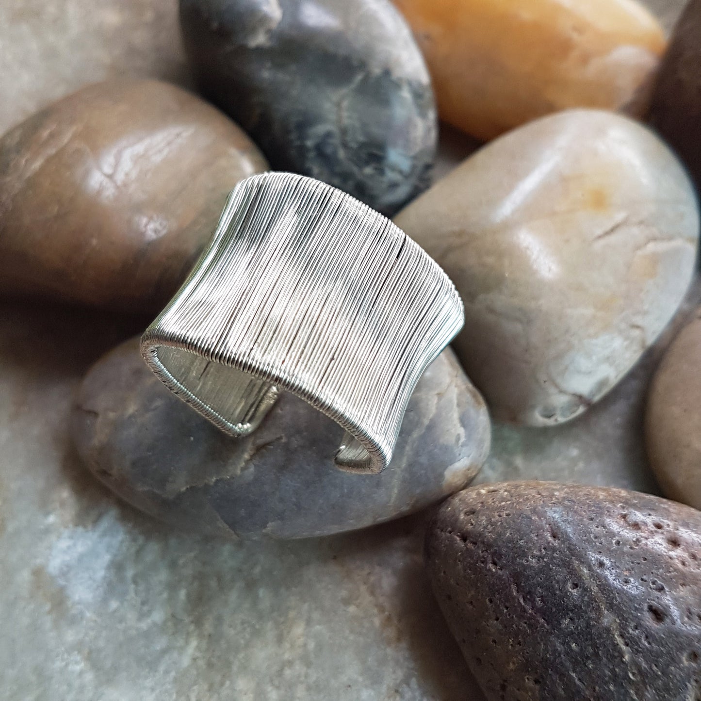 Adjustable Metallic Silver Wire Mesh Ring.