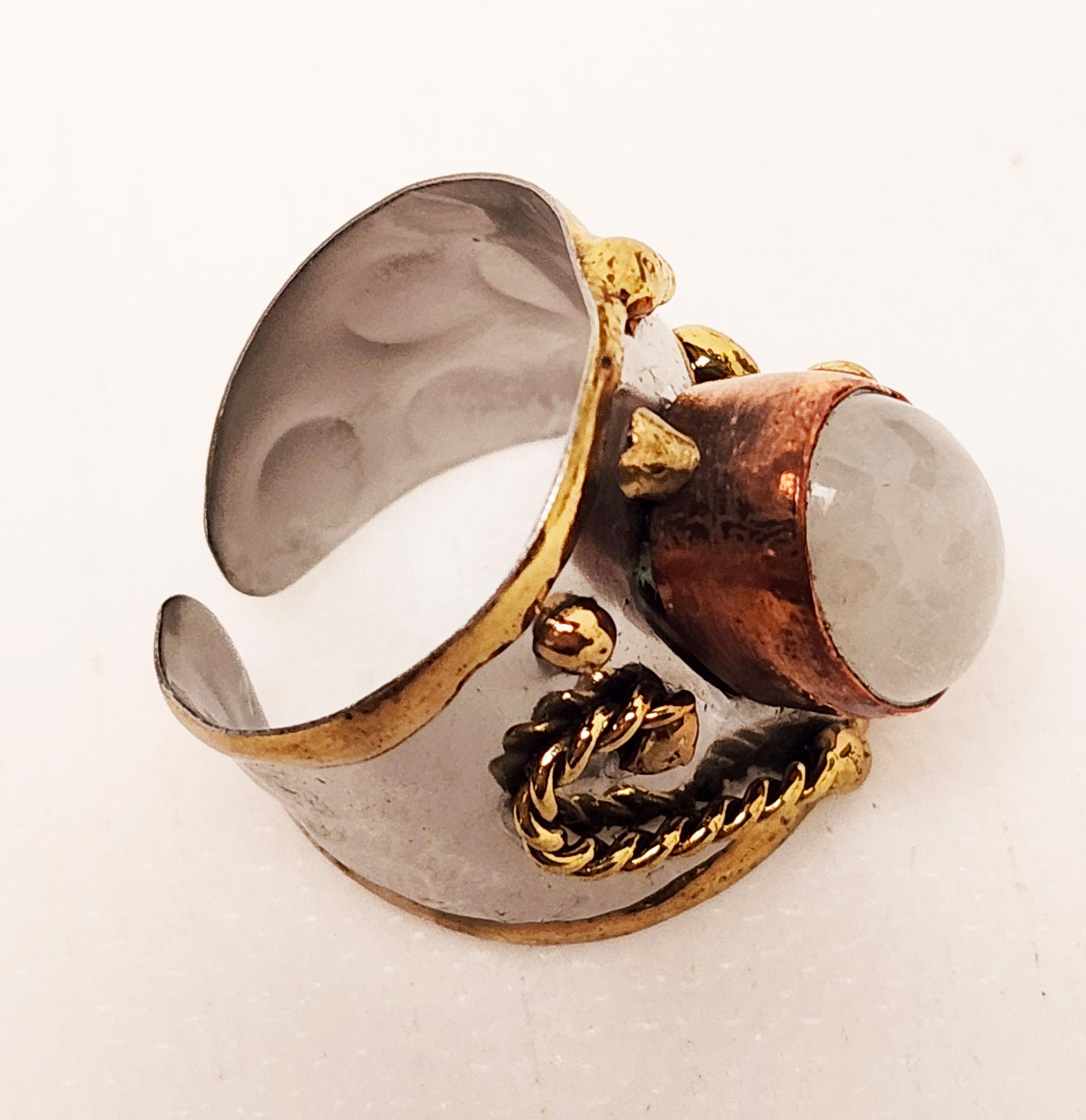 Silver Artisan Handmade Moonstone Ring. Adjustable Fit.