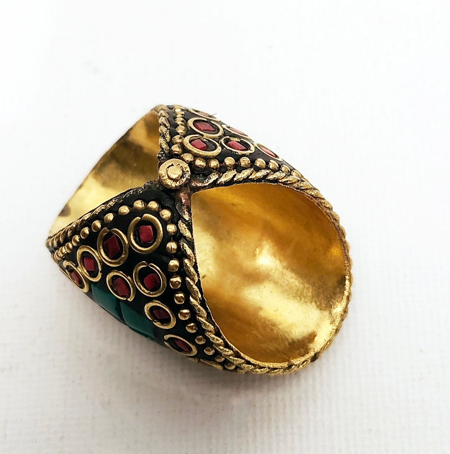 Turquoise Mosaic Ring with a Rectangular Tiger Eye Gemstone.