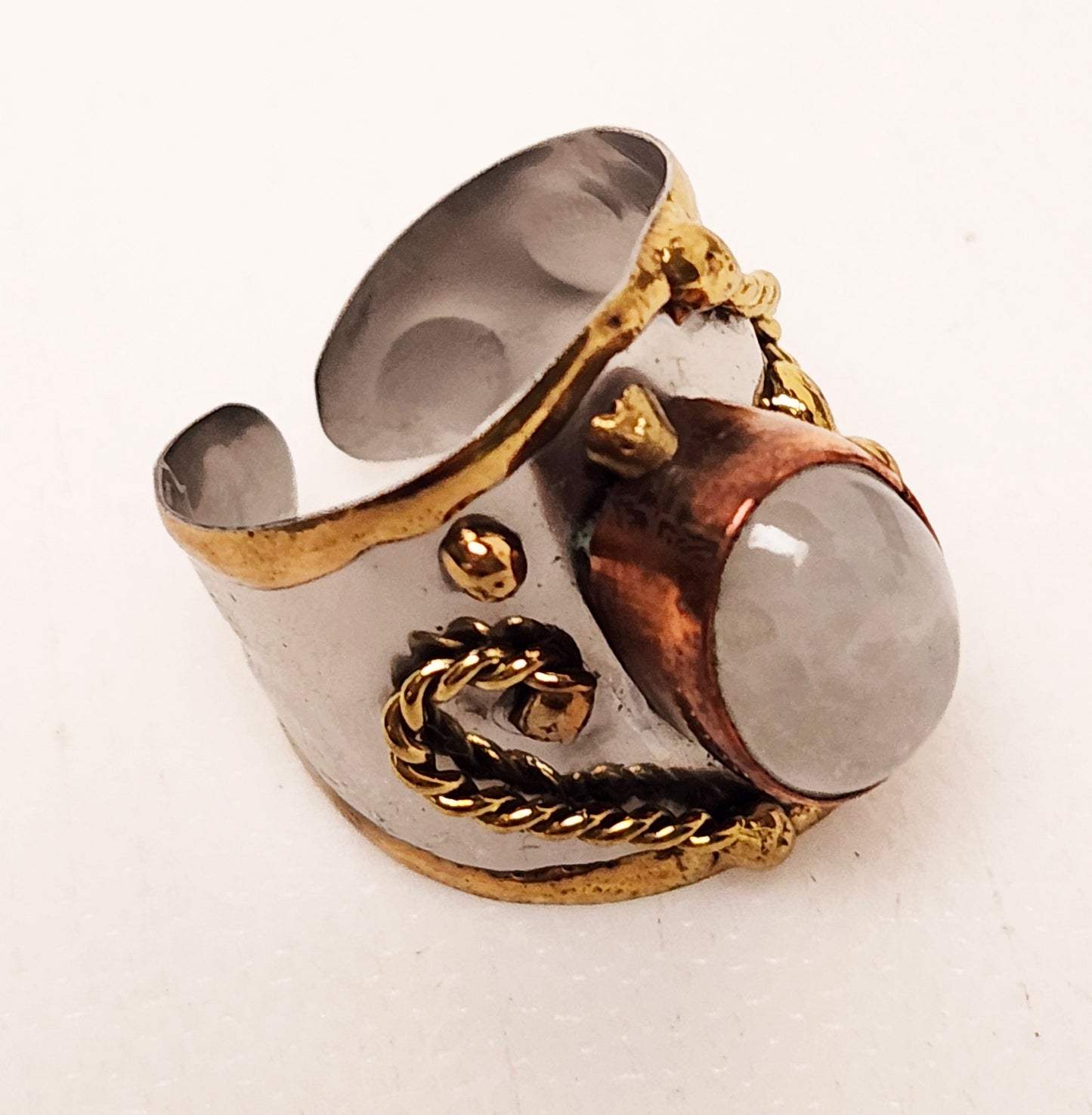 Silver Artisan Handmade Moonstone Ring. Adjustable Fit.