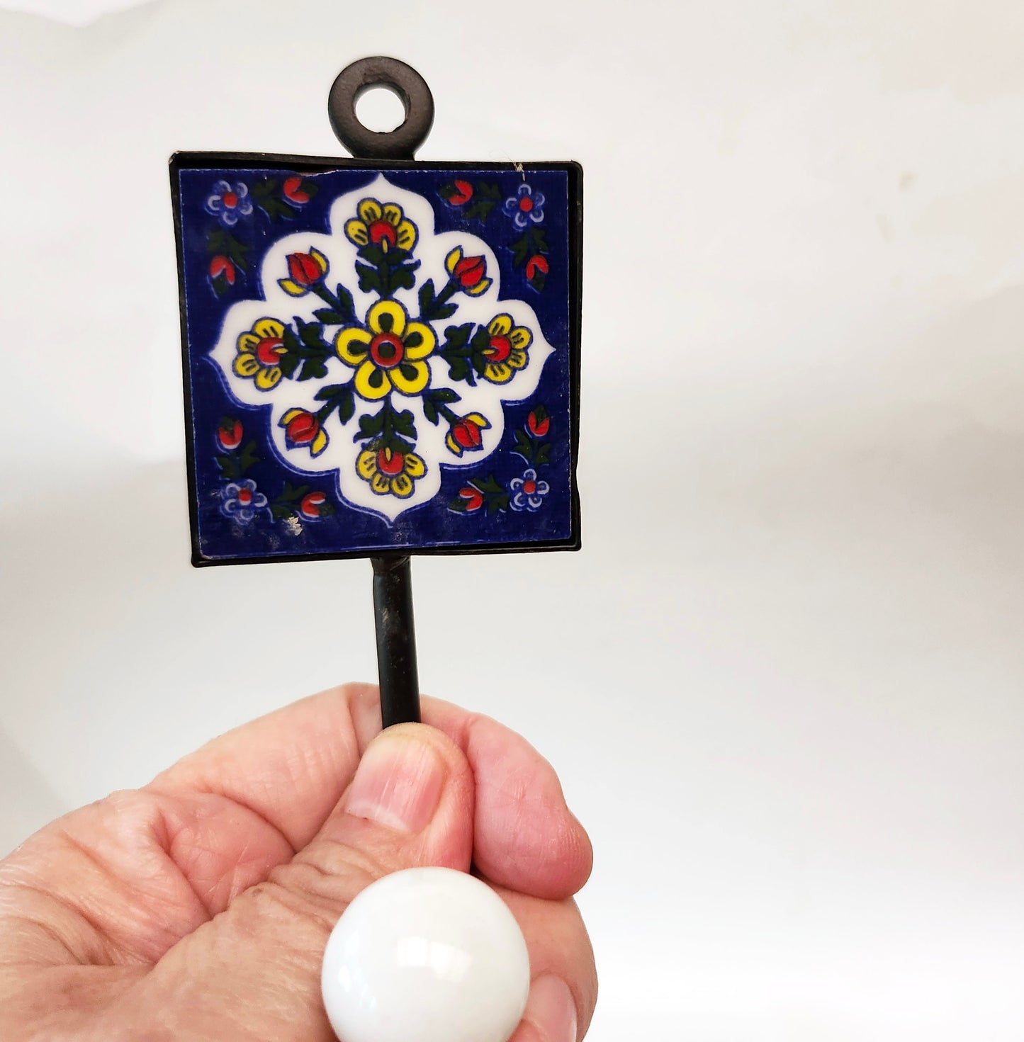 3 Home Decor Wall Hanger Hooks. Birds & Flowers. Blue, White & Yellow Color Combo.