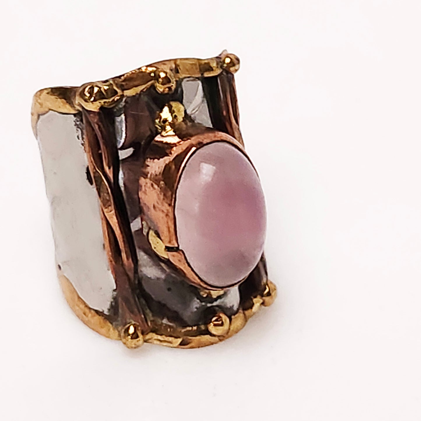 Silver Artisan Handmade Rose Quartz Gemstone Ring. Adjustable Fit.