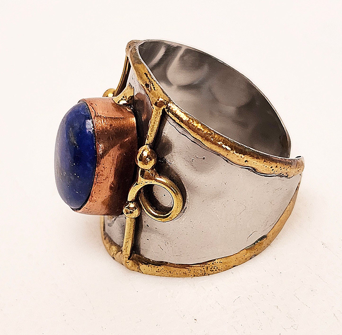 Silver Artisan Handmade Lapis Lazuli Gemstone Ring. Adjustable Fit.