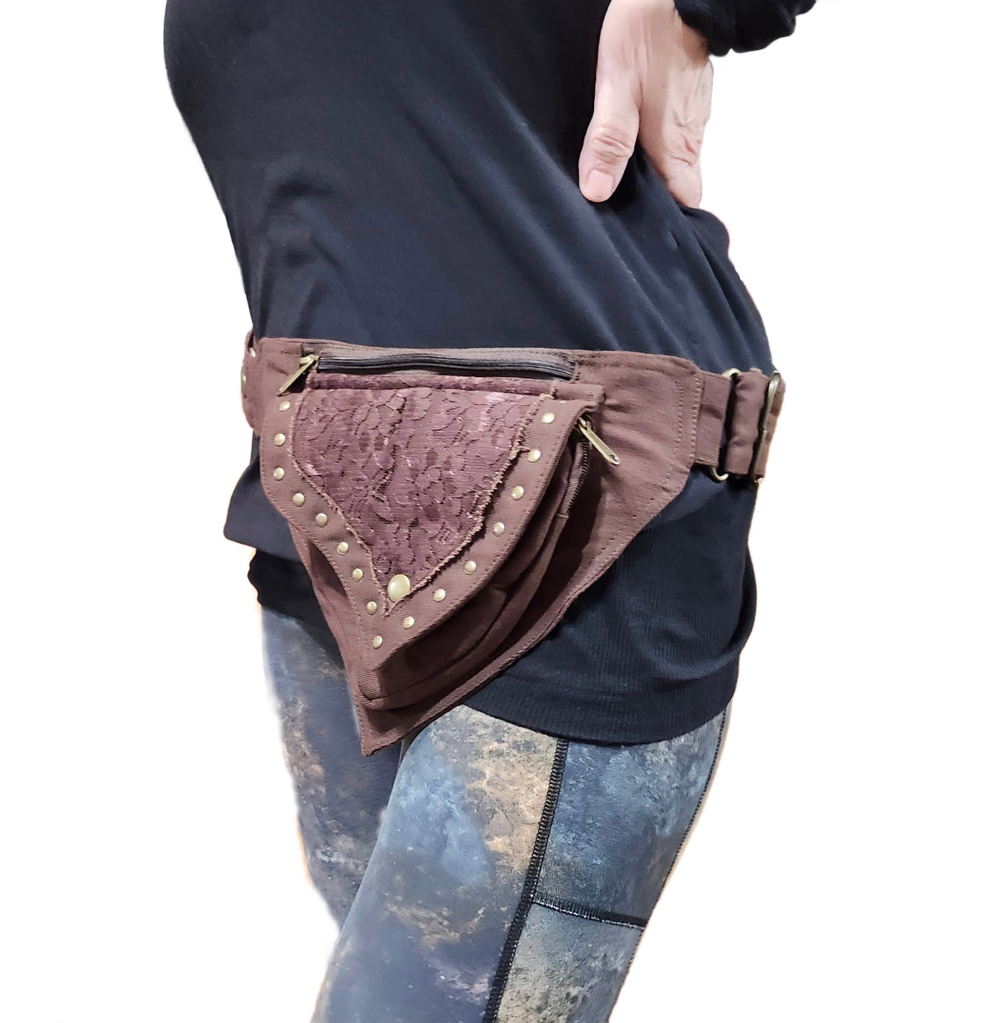 Dark Brown Utility Pocket Hip Belt. Adjustable to 48 inches waist/hip.
