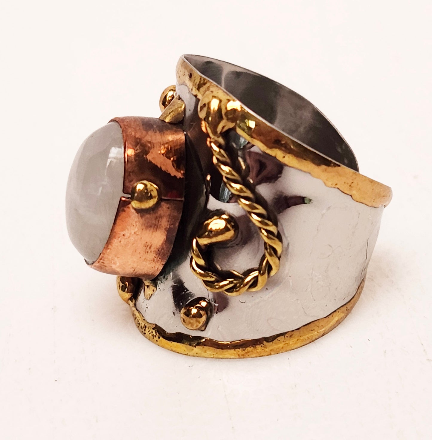 Silver Artisan Handmade Moonstone Ring. Adjustable Fit.