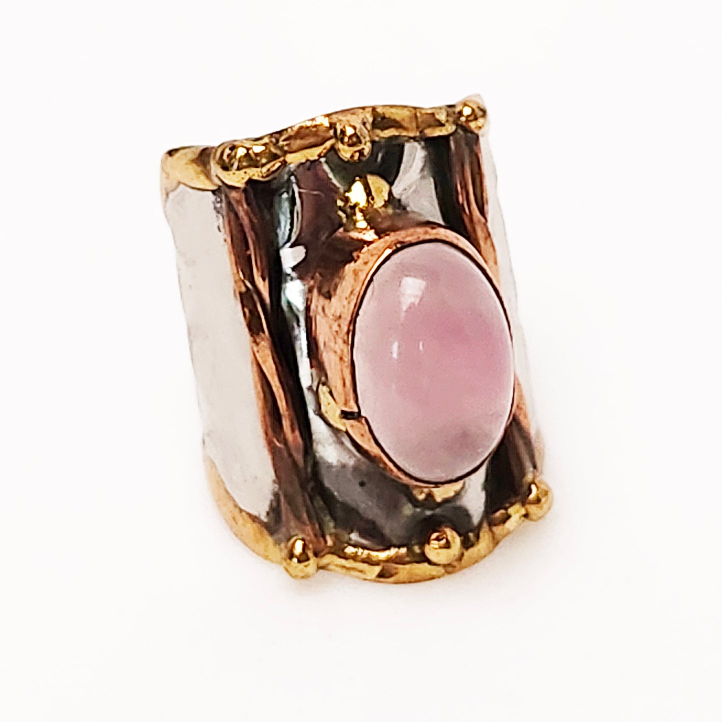 Silver Artisan Handmade Rose Quartz Gemstone Ring. Adjustable Fit.