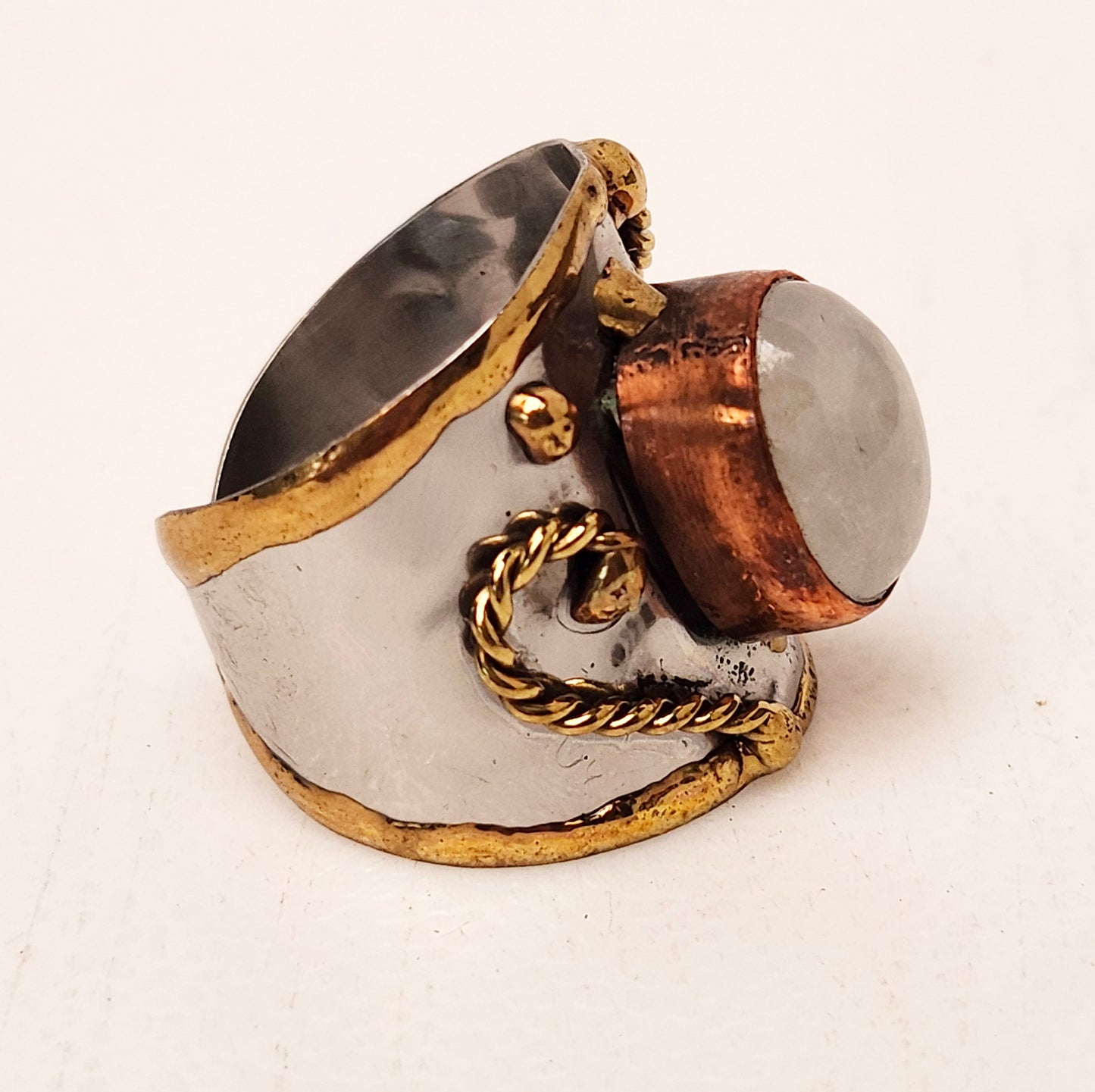 Silver Artisan Handmade Moonstone Ring. Adjustable Fit.