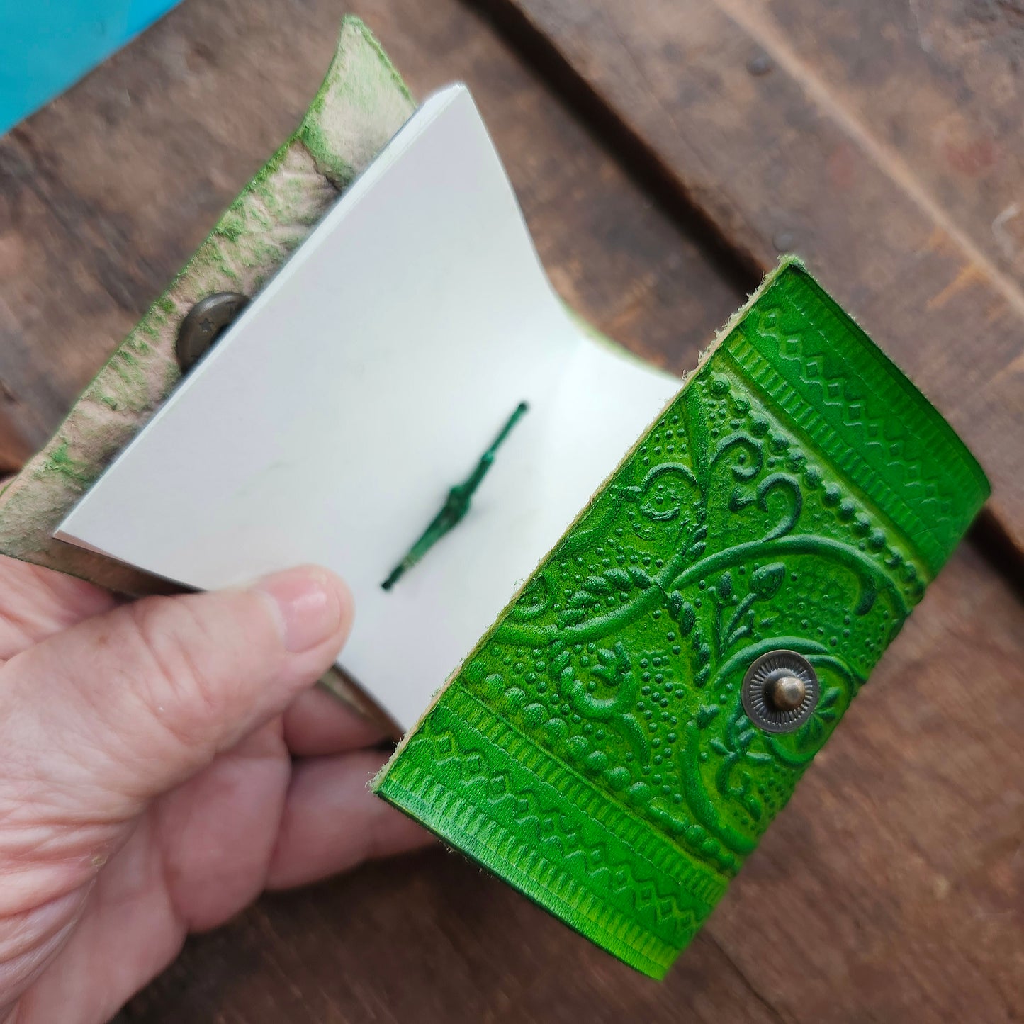 Set of 3 Colorful Engraved Leather 3 Inch Pocket Diaries.