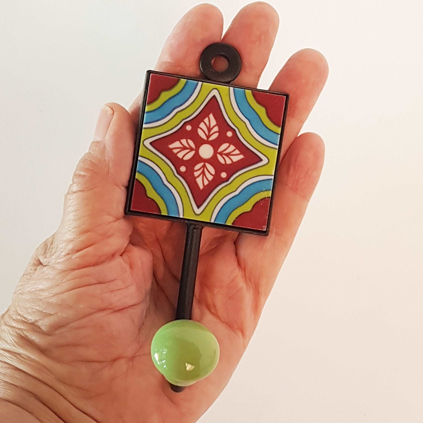 4 coat hooks-kitchen & bath hooks. Unique functional home decorating. Hand painted exclusive designer set of cup, apron and towel hooks. - Vintage India Ca