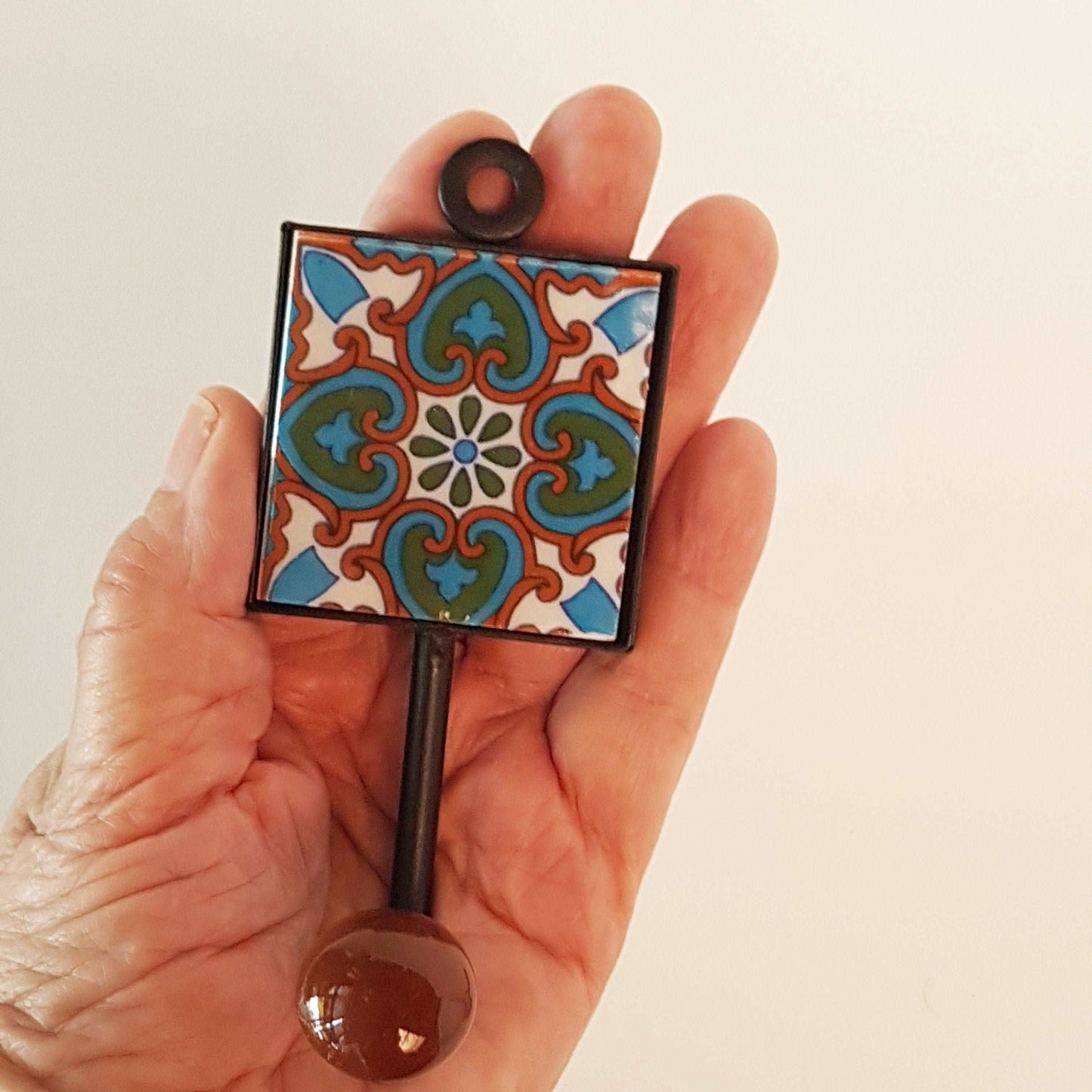 4 coat hooks-kitchen & bath hooks. Unique functional home decorating. Hand painted exclusive designer set of cup, apron and towel hooks. - Vintage India Ca