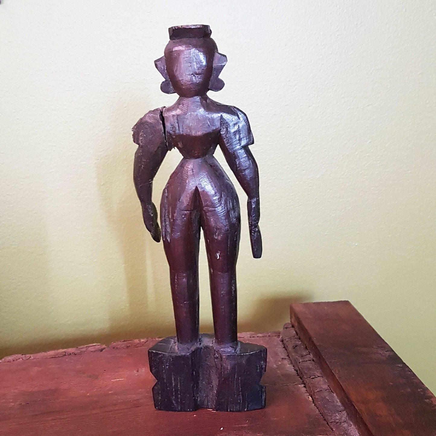 Antique ebony wood figurine from South India. Vintage black wooden statue representing male energy of Shiva. 10 inch height . Collectible. - Vintage India Ca