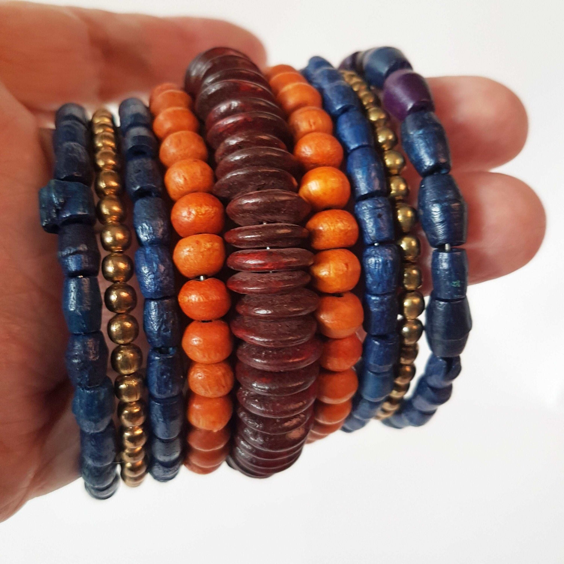 Colorful coil wrap spiral bracelet with adjustable memory wire. Tribal boho ethnic statement. Vibrant summer festival bracelets in 3 combos. - Vintage India Ca