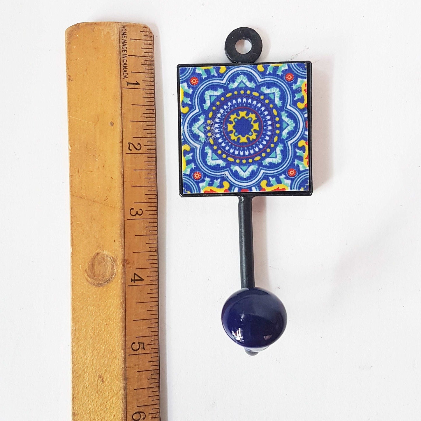 4 coat hooks-cup hooks-towel hooks-hand painted Botanica home decor collection. Wall hooks for kitchen, bedroom, bathroom. 2 by 5 inches. - Vintage India Ca