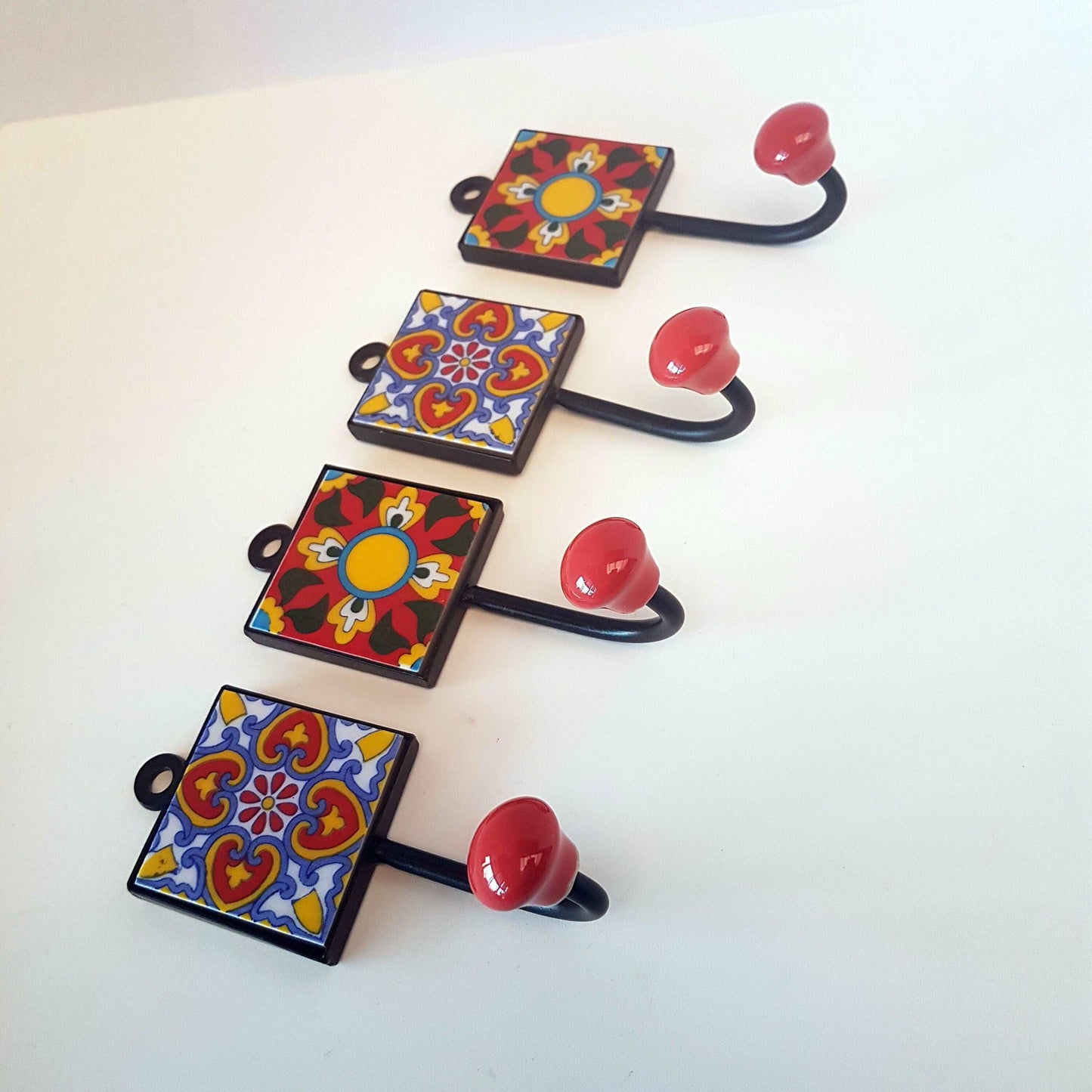 4 Himalayan Coral design coat hooks-cup hooks-towel hooks-hand painted home decor wall hooks for kitchen, bedroom, bathroom. 2 by 4.5 inch. - Vintage India Ca