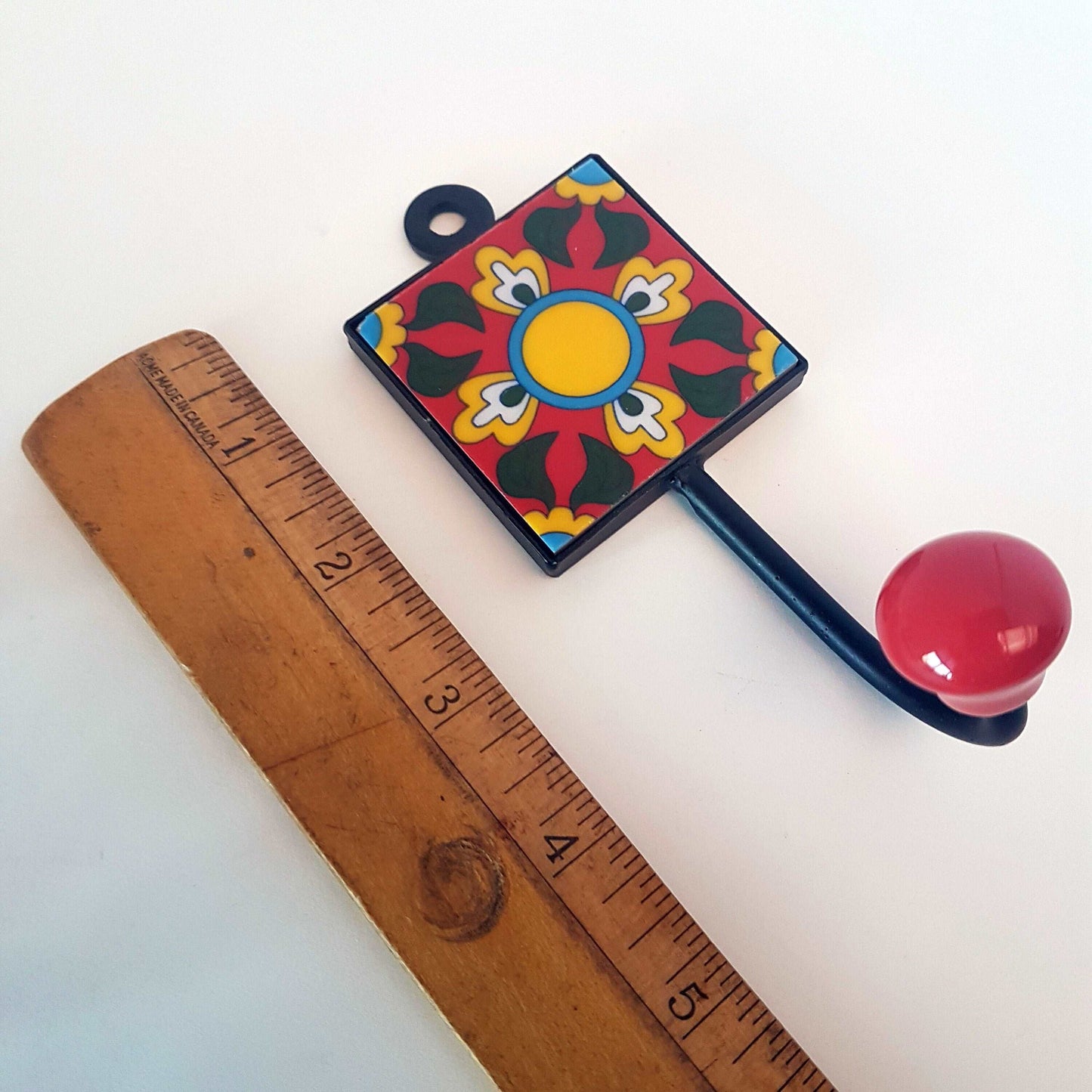 4 Himalayan Coral design coat hooks-cup hooks-towel hooks-hand painted home decor wall hooks for kitchen, bedroom, bathroom. 2 by 4.5 inch. - Vintage India Ca