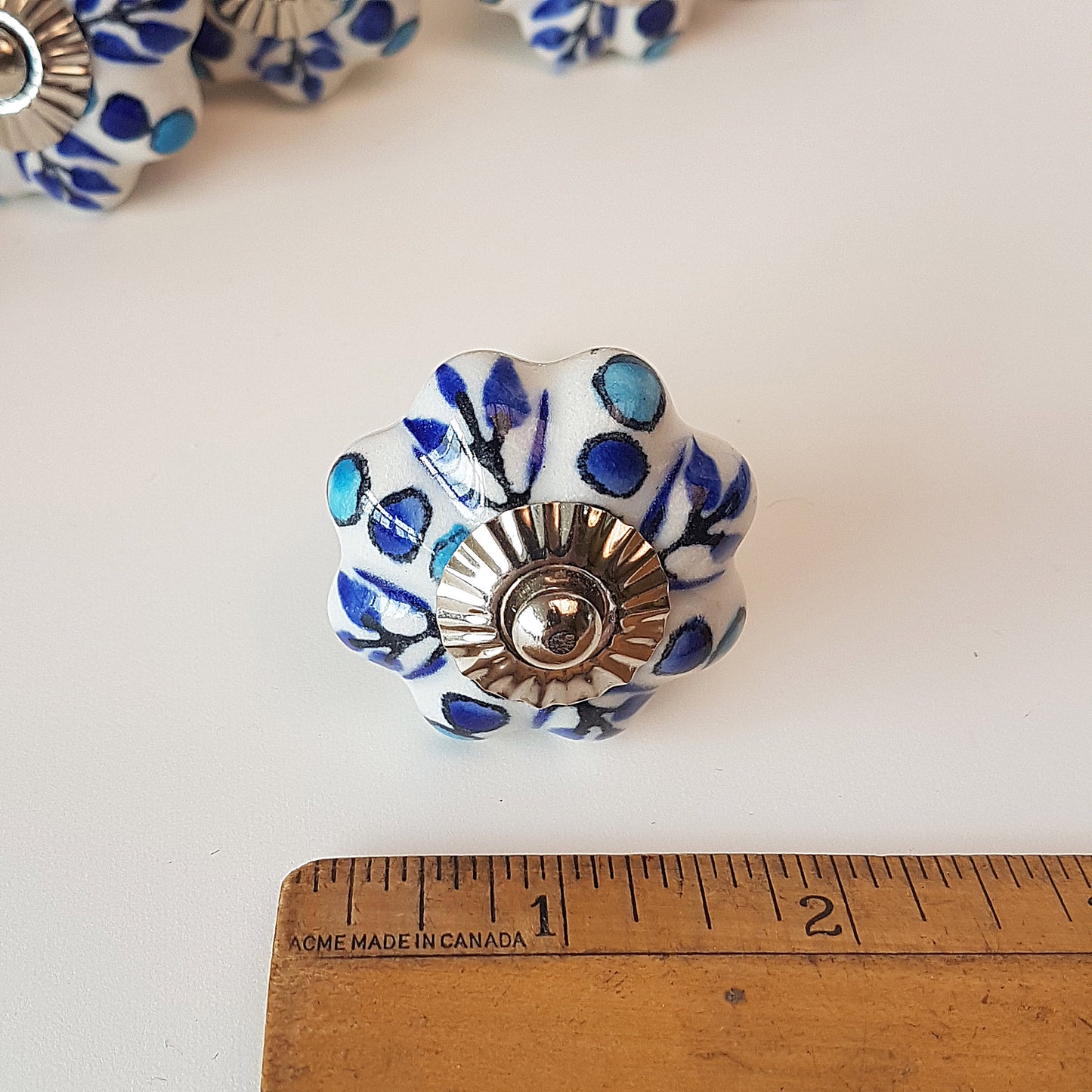 Set of 12 Delft design blue & white floral cabinet knob drawer pulls.