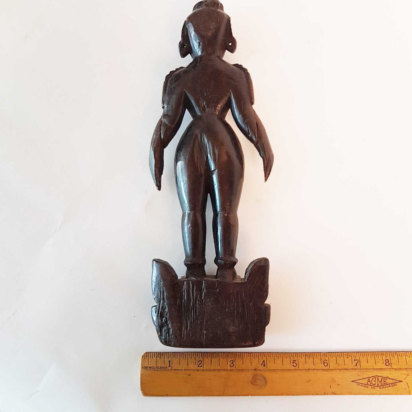 Vintage tribal India bommai statue in black ebony wood. Feminine energy of Shakti. Woman power. Rare collectible 11 inches high by 4 inches wide.