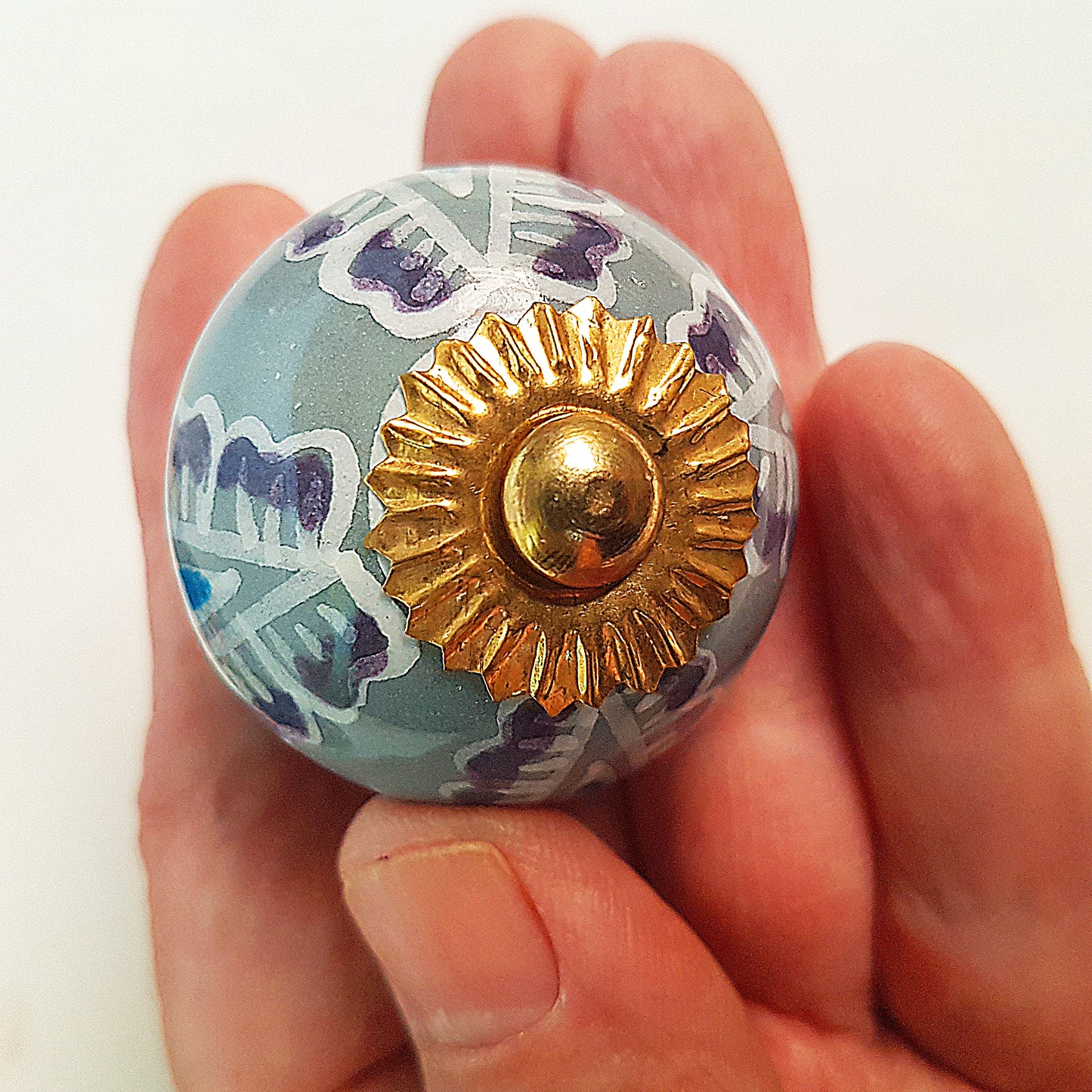 Lavender Fields set of 8 cabinet knobs-dresser drawer pulls in colorful hand painted, exclusive designs. 1.5 inch diameter.
