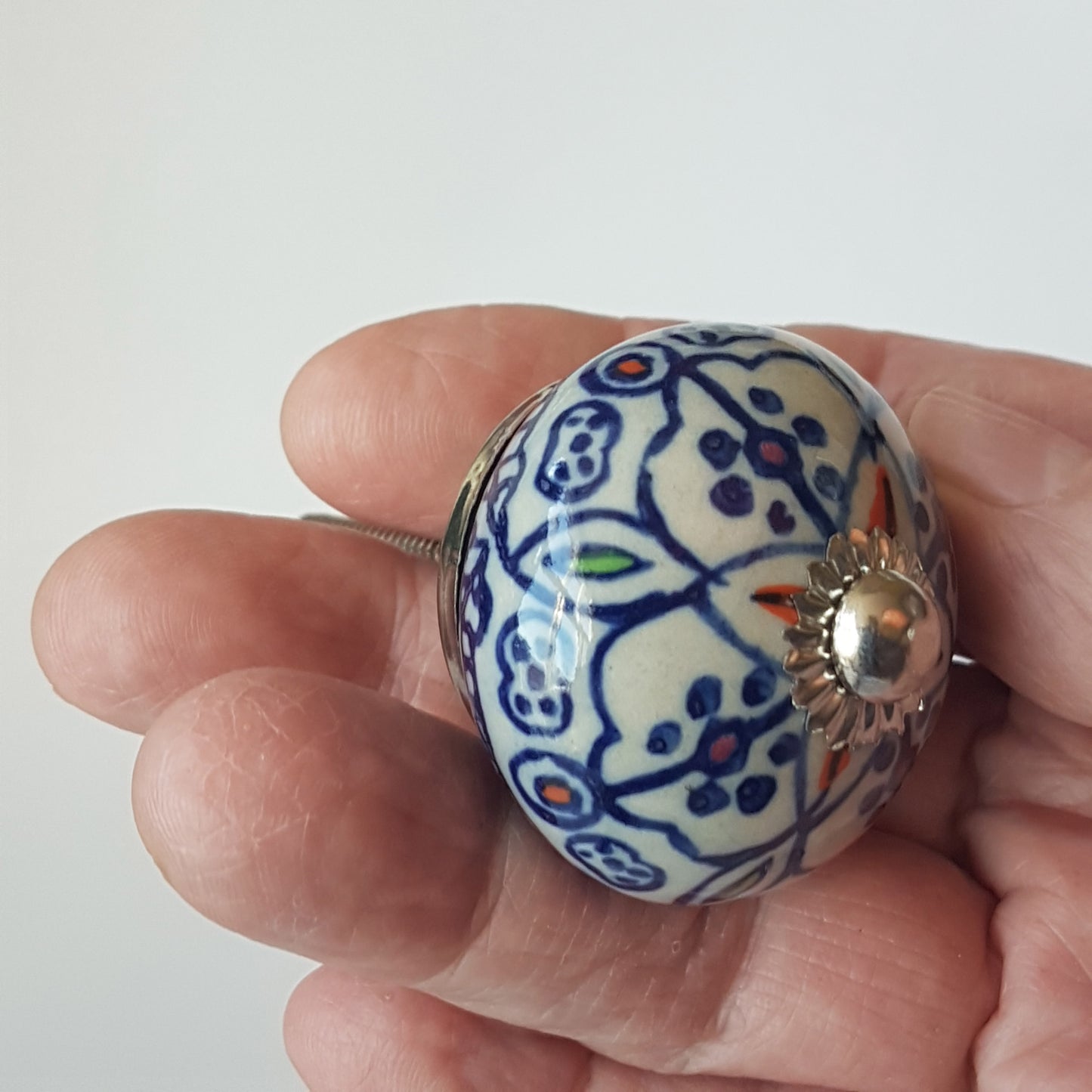 Milfiori set of 8 cabinet knobs-dresser drawer pulls in 8 different hand painted, exclusive designs. 1.5 inch diameter size.