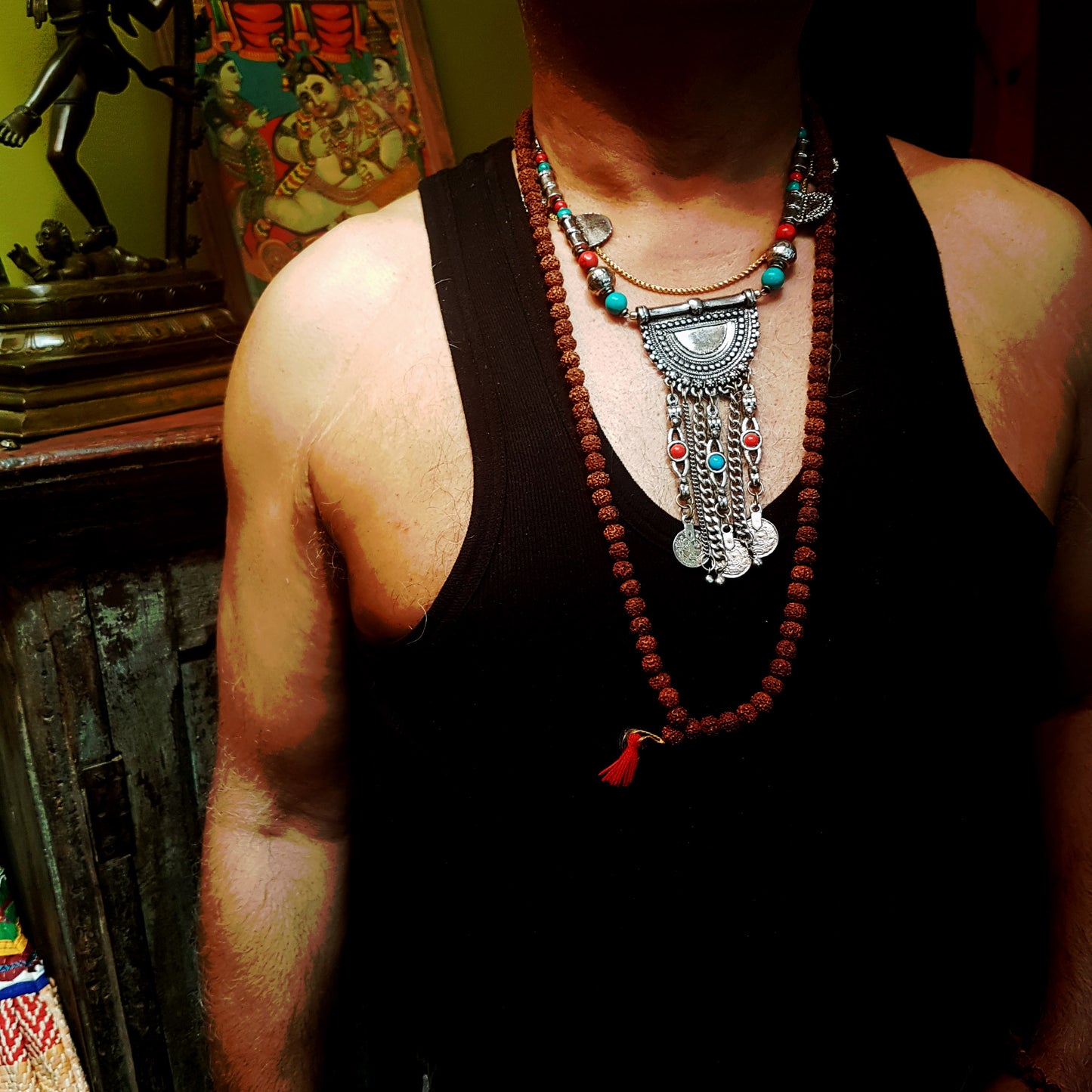 Shamanic talisman pendant necklace. Gender neutral pirate loot jewelry. Vintage unisex bohemian tribal creation for every body. Unique. - Vintage India Ca