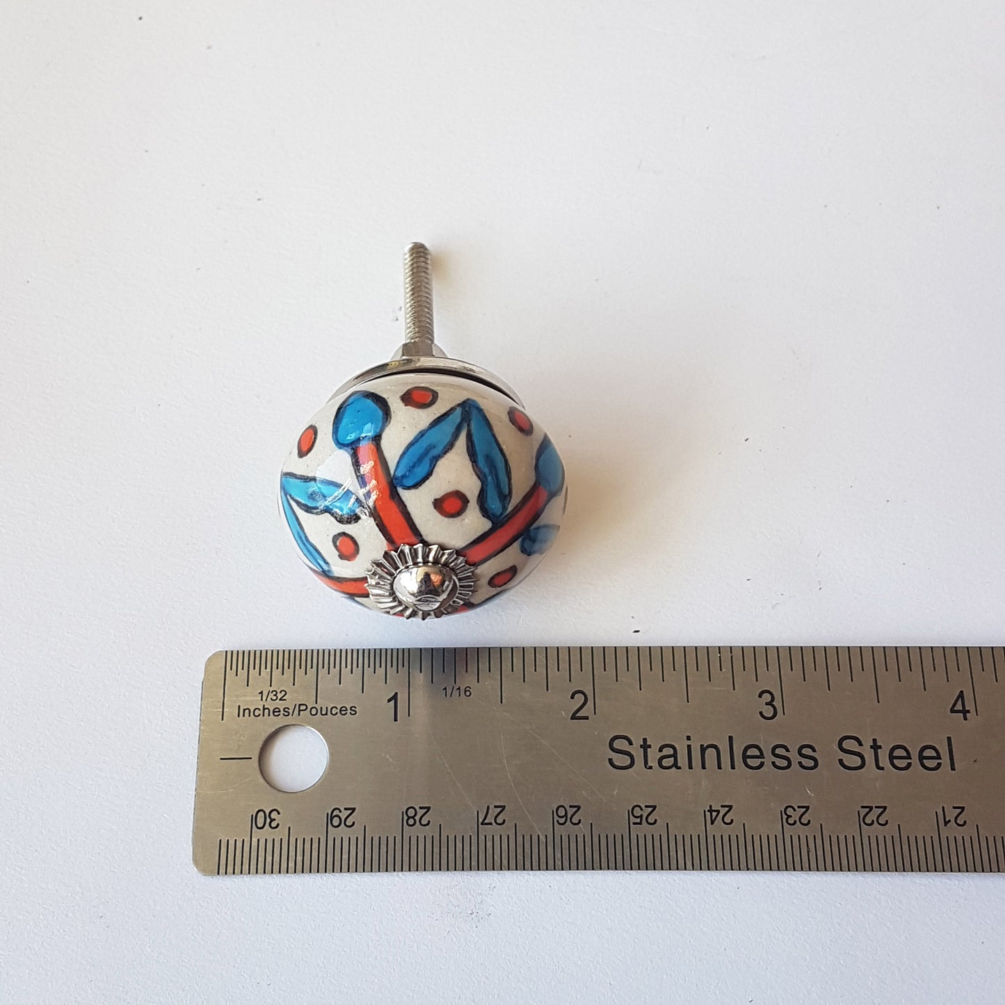 Milfiori set of 8 cabinet knobs-dresser drawer pulls in 8 different hand painted, exclusive designs. 1.5 inch diameter size.