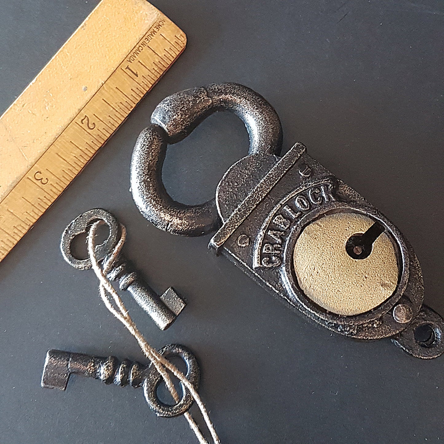 Pad lock antique look iron & bronze 2 key Crab lock. Functional lock with 2 keys.Collectible handmade lock in a vintage lobster claw design.