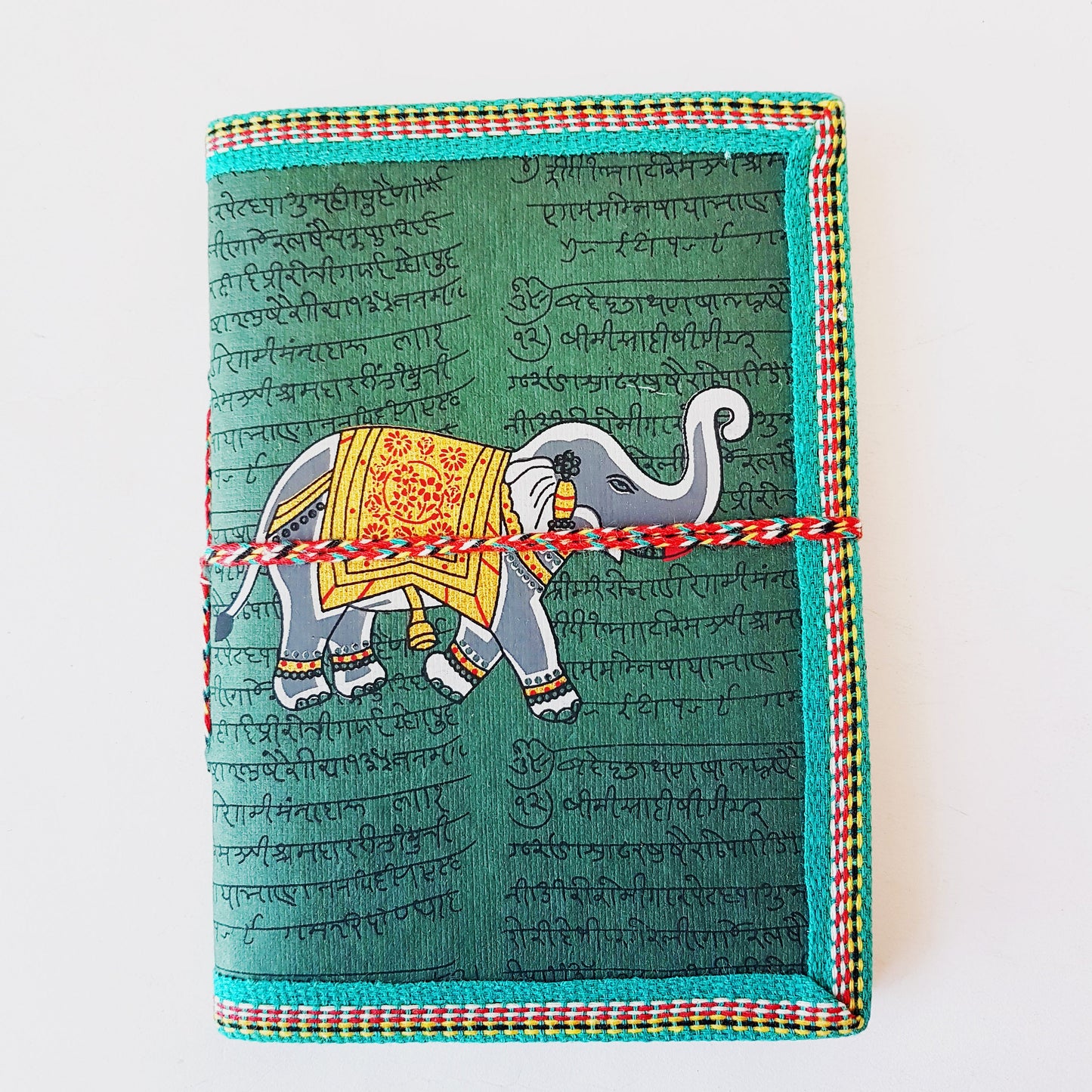 Elephant journal-personal diary-sketchbook 5 x 7 inch. Sanskrit mantra design. High quality handmade paper pages-tree free. - Vintage India Ca