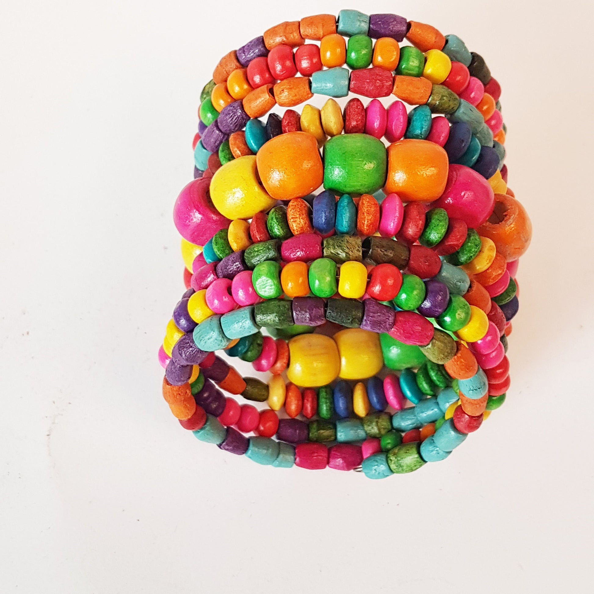 Colorful coil wrap spiral bracelet with adjustable memory wire. Tribal boho ethnic statement. Vibrant summer festival bracelets in 3 combos. - Vintage India Ca