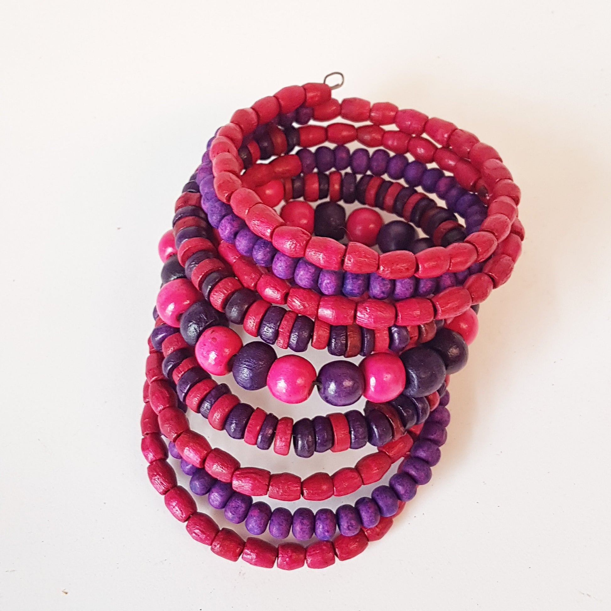 Colorful coil wrap spiral bracelet with adjustable memory wire. Tribal boho ethnic statement. Vibrant summer festival bracelets in 3 combos. - Vintage India Ca