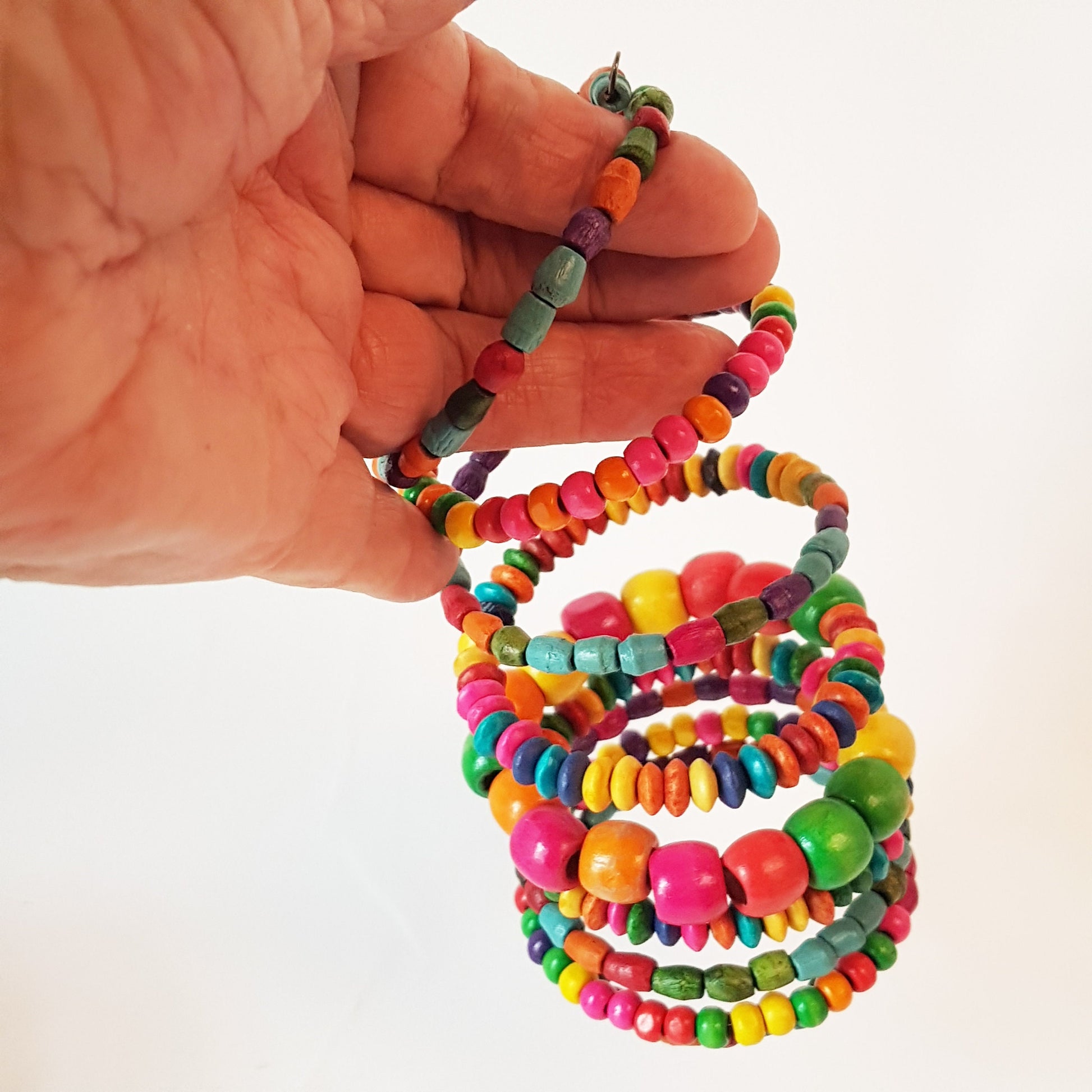 Colorful coil wrap spiral bracelet with adjustable memory wire. Tribal boho ethnic statement. Vibrant summer festival bracelets in 3 combos. - Vintage India Ca