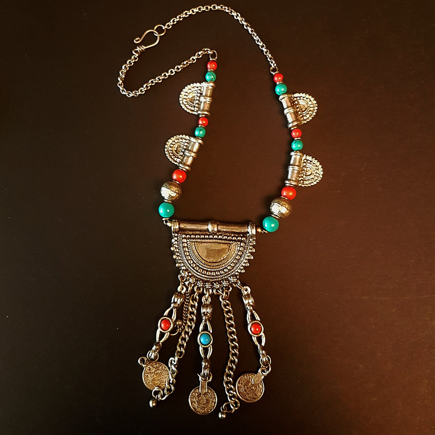 Shamanic talisman pendant necklace. Gender neutral pirate loot jewelry. Vintage unisex bohemian tribal creation for every body. Unique. - Vintage India Ca