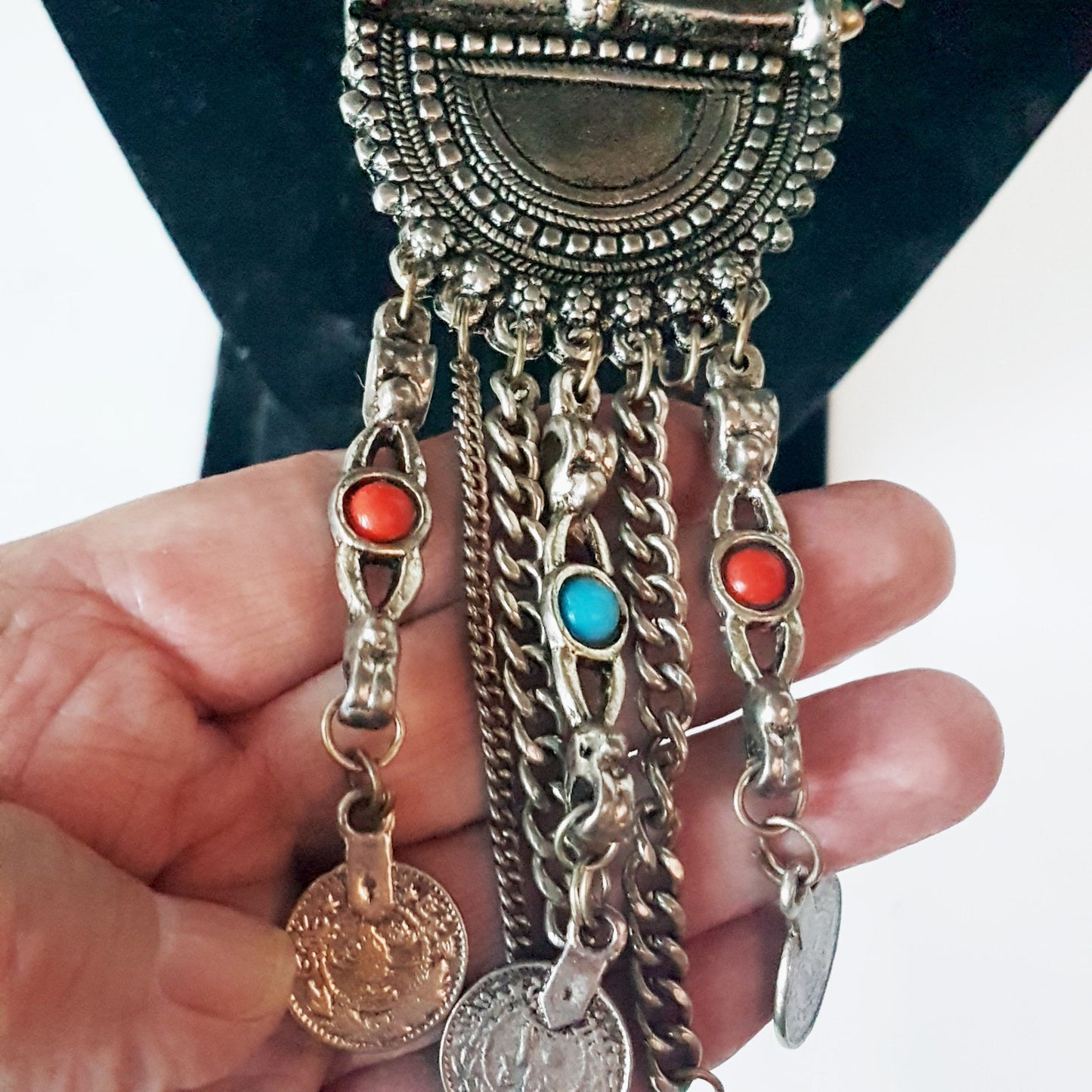 Shamanic talisman pendant necklace. Gender neutral pirate loot jewelry. Vintage unisex bohemian tribal creation for every body. Unique. - Vintage India Ca