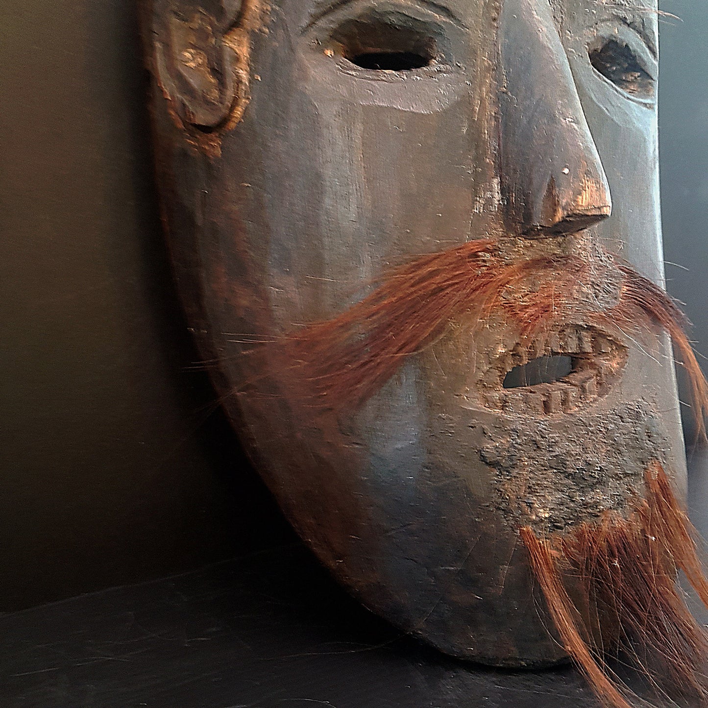 Vintage Bon shamanic hand carved wood mask 12 inches. Worn by Gurung & Magar Shamans in Nepal for ritual dancing and nature spirit rites. - Vintage India Ca