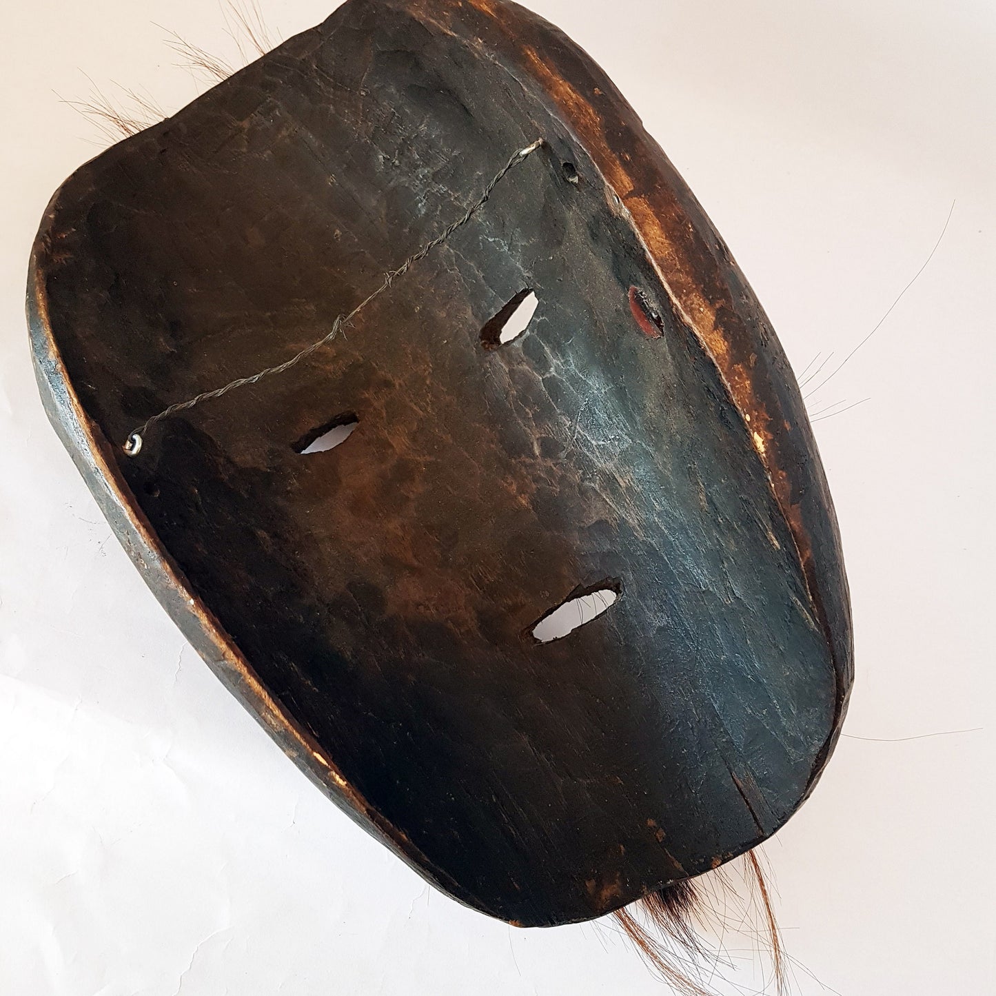Vintage Bon shamanic hand carved wood mask 12 inches. Worn by Gurung & Magar Shamans in Nepal for ritual dancing and nature spirit rites. - Vintage India Ca