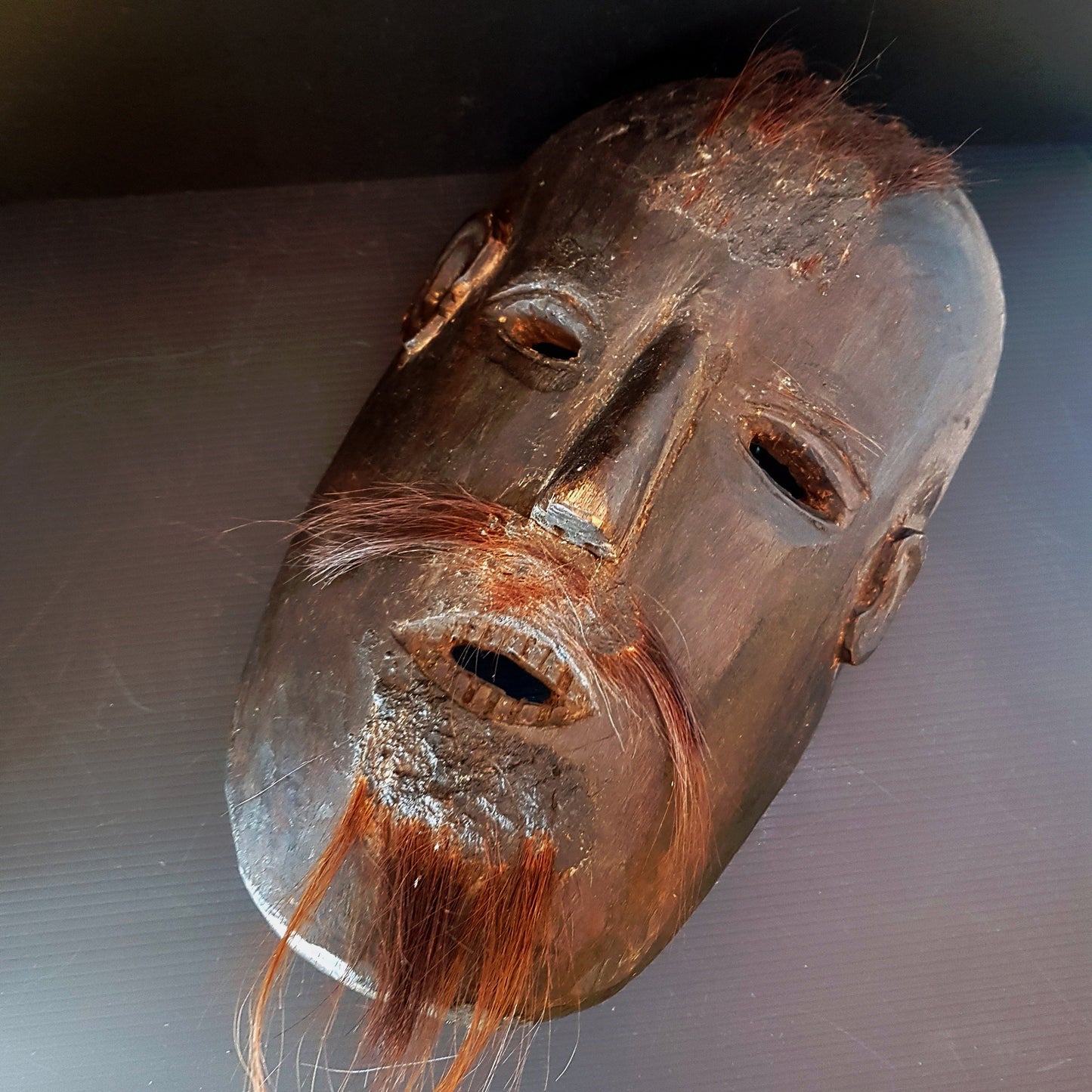 Vintage Bon shamanic hand carved wood mask 12 inches. Worn by Gurung & Magar Shamans in Nepal for ritual dancing and nature spirit rites. - Vintage India Ca